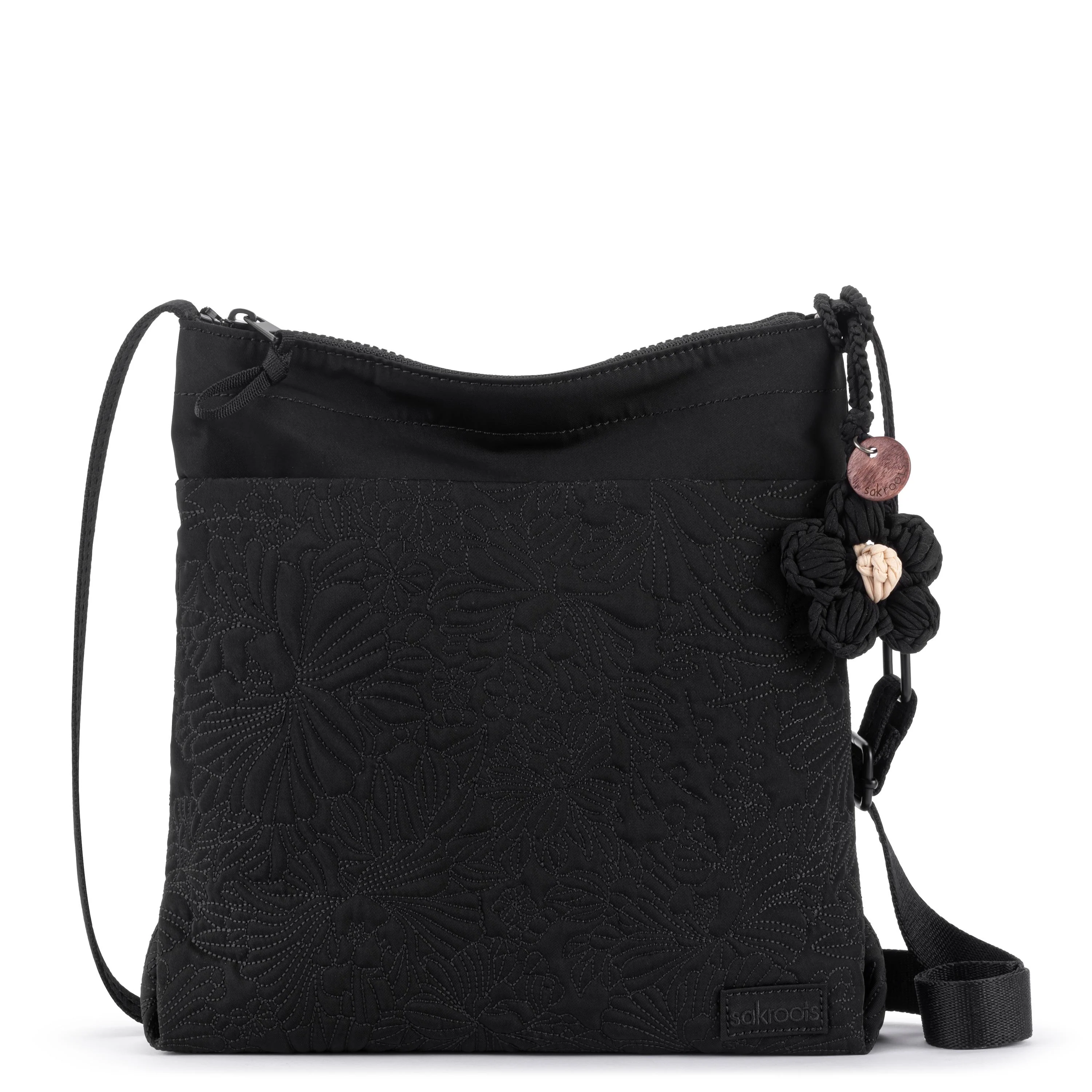 Banyan Basic Crossbody - EcoTwill - Black Flower Blossom Quilted