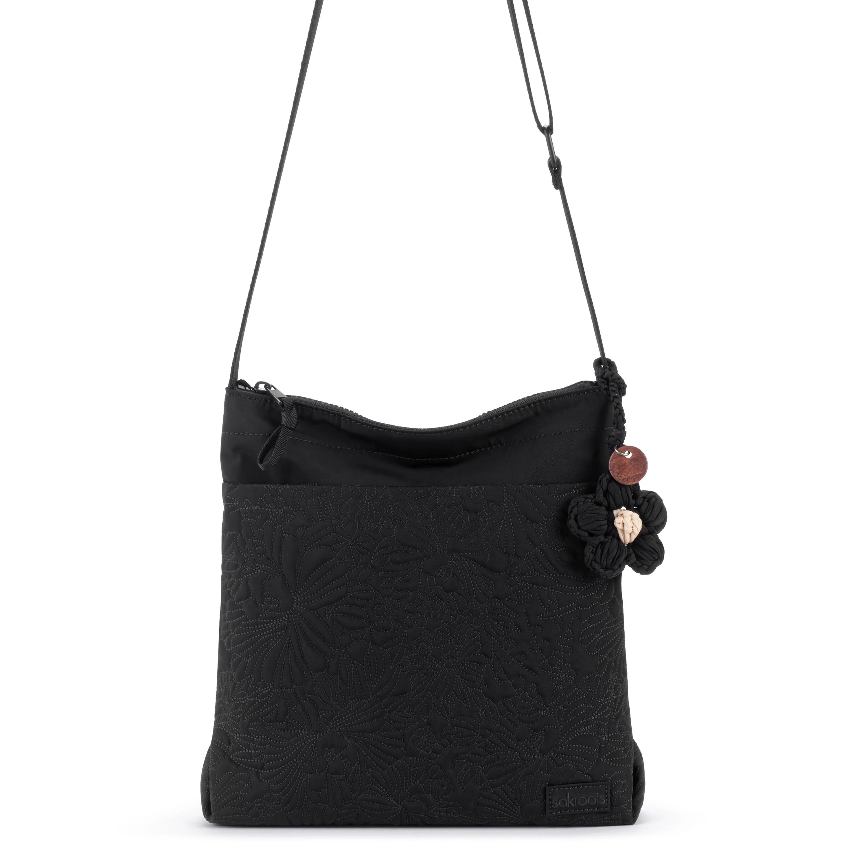 Banyan Basic Crossbody - EcoTwill - Black Flower Blossom Quilted - Image 2