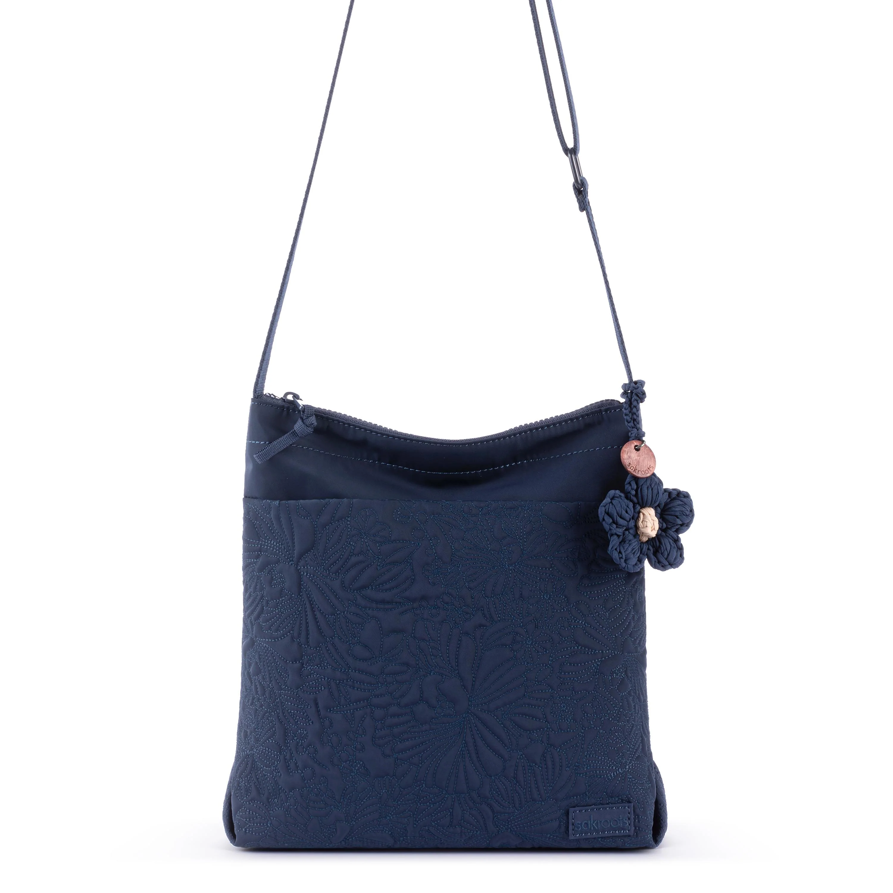 Banyan Basic Crossbody - EcoTwill - Navy Flower Blossom Quilted - Image 3