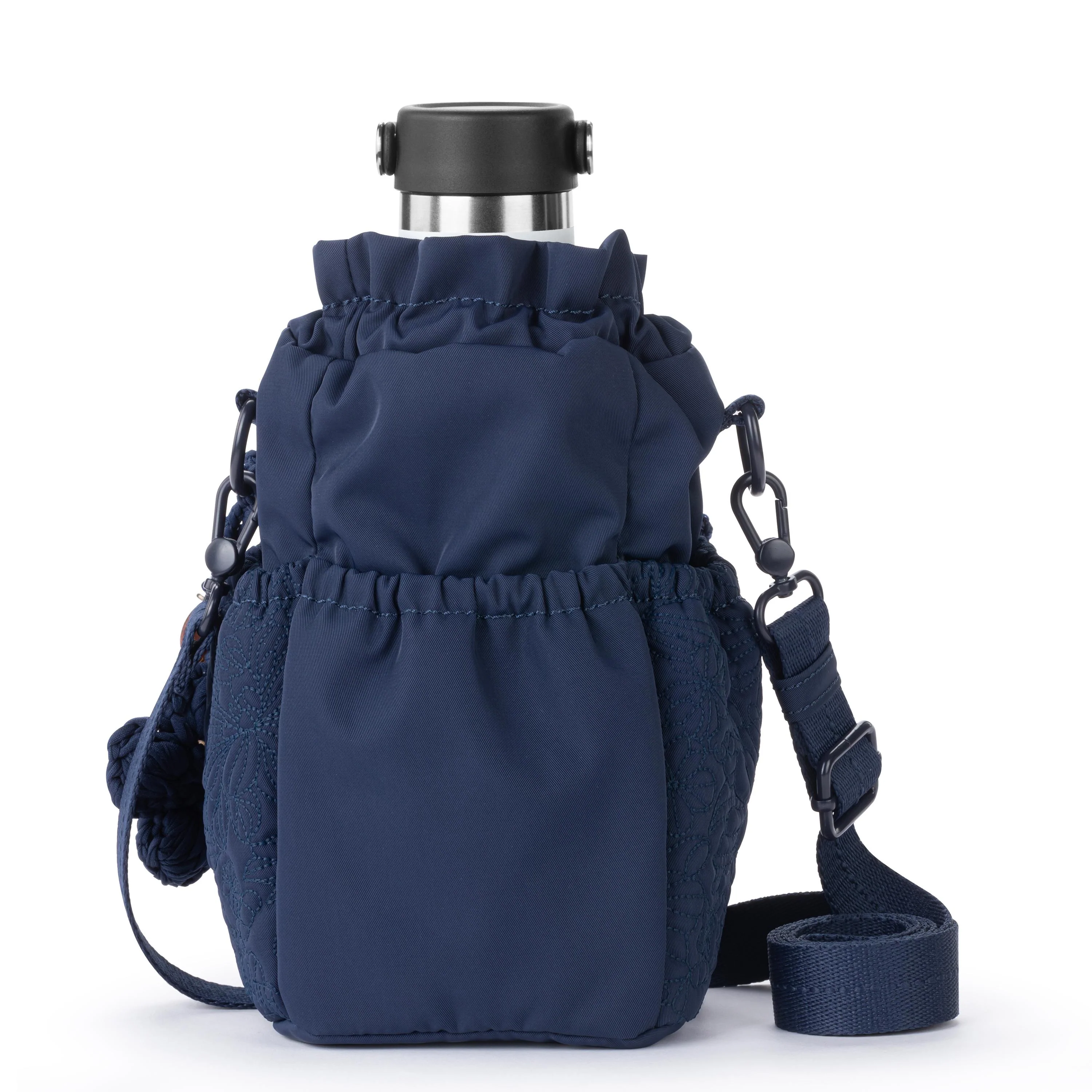 Banyan Drawstring Crossbody - EcoTwill - Navy Flower Blossom Quilted - Image 6