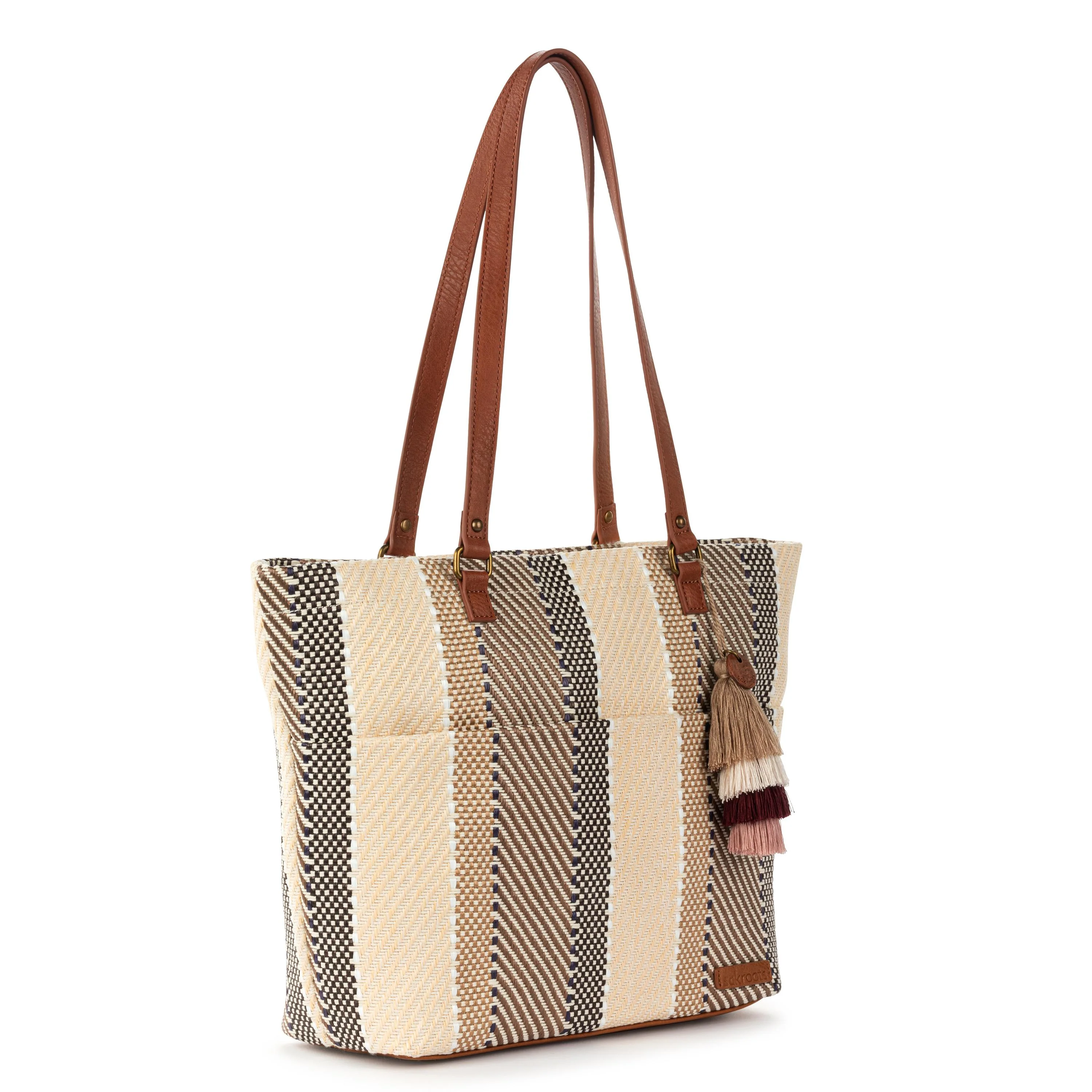 Banyan Shoulder Tote - Straw - Tobacco Batik Woven - Image 2