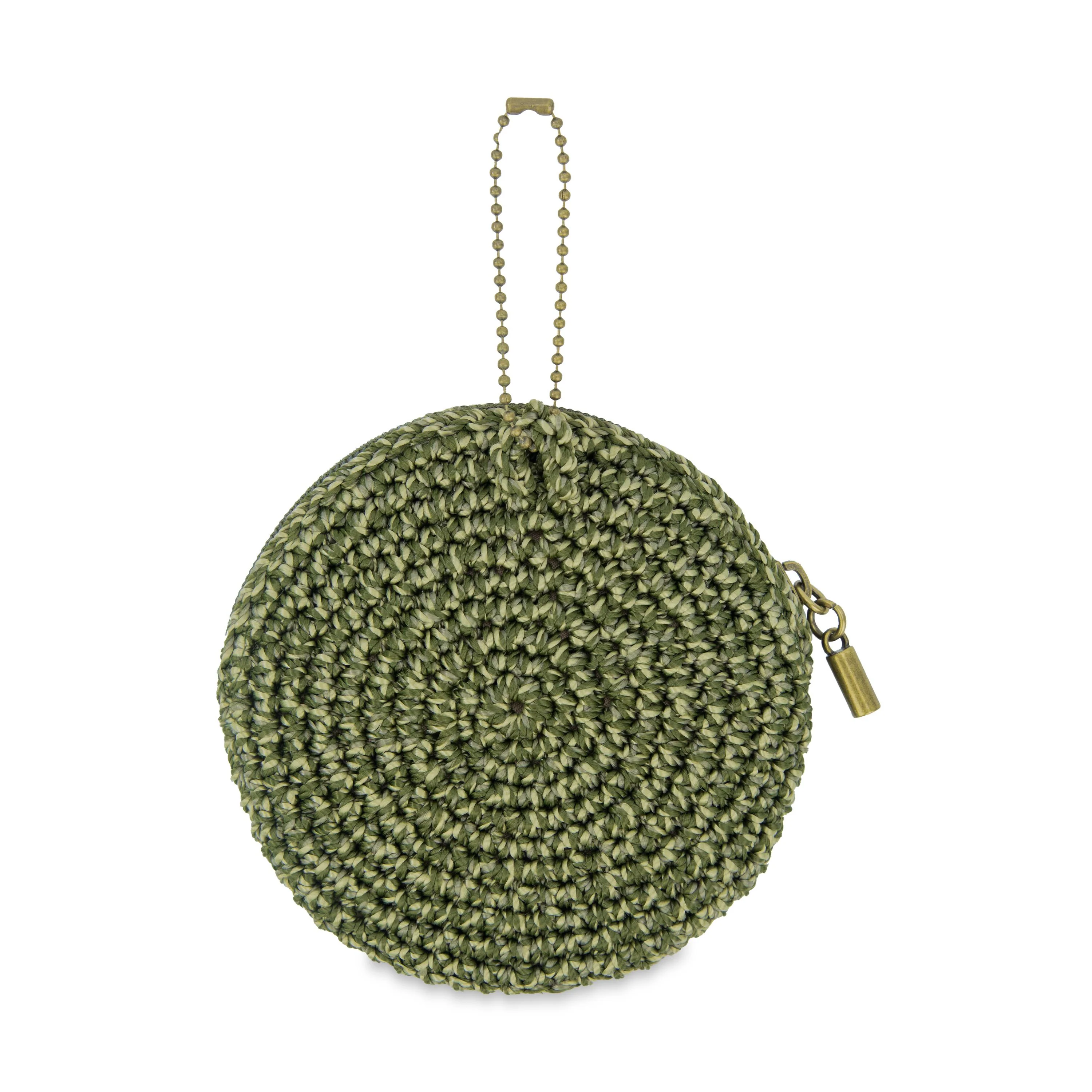 Circle Coin Pouch - Hand Crochet - Moss Static Suede Heart - Image 3