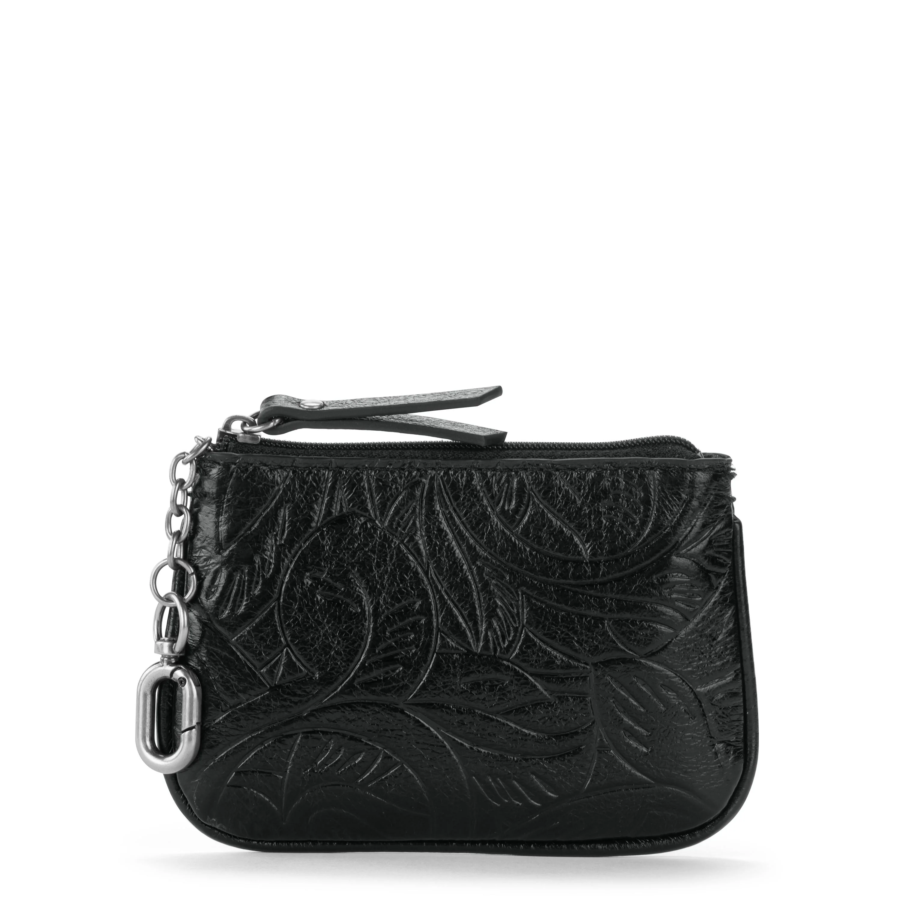 Cypress Small Card Wallet - Leather - Black Leaf Embossed