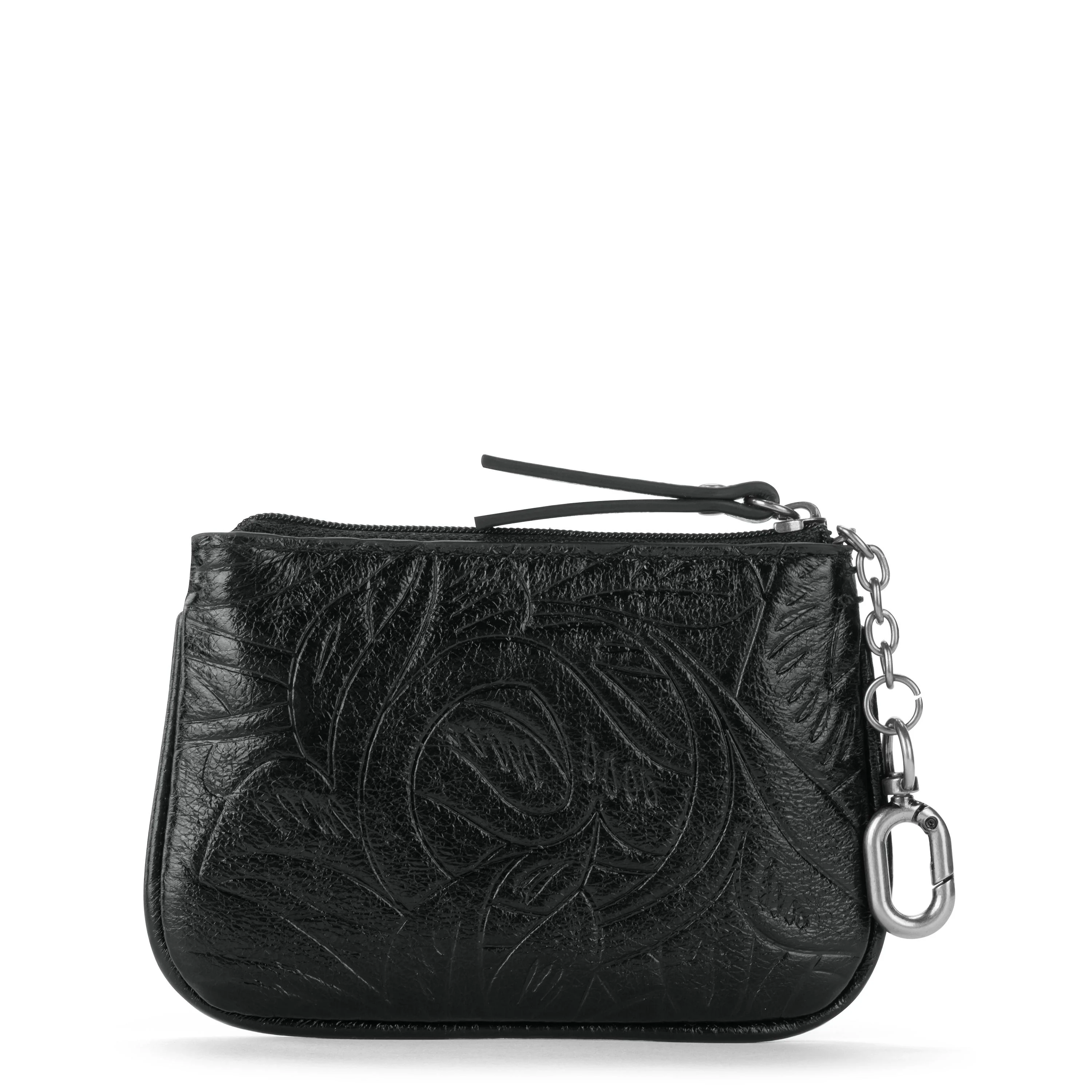 Cypress Small Card Wallet - Leather - Black Leaf Embossed - Image 3
