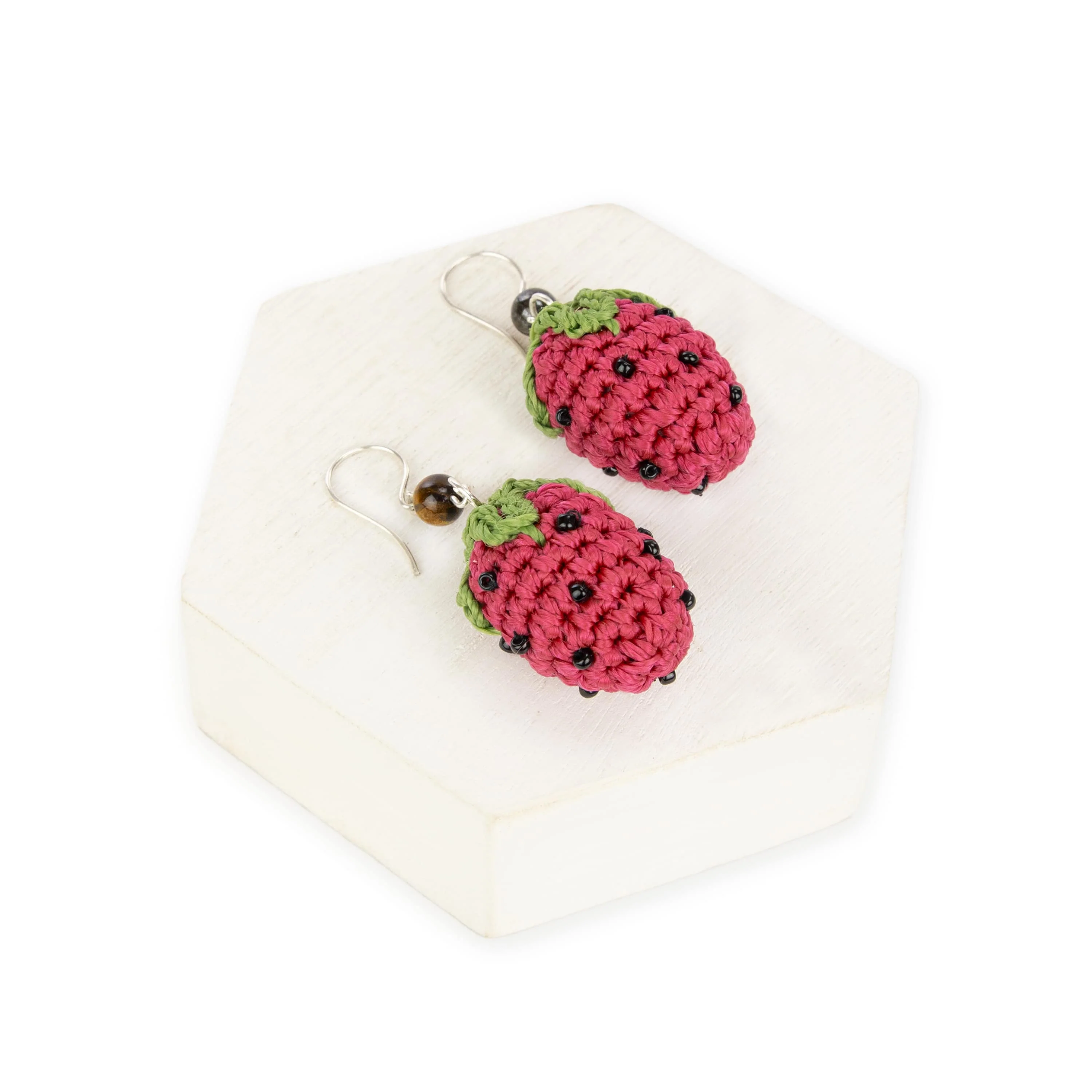 Cyrus Charm Earrings - Hand Crochet - Strawberry - Image 3