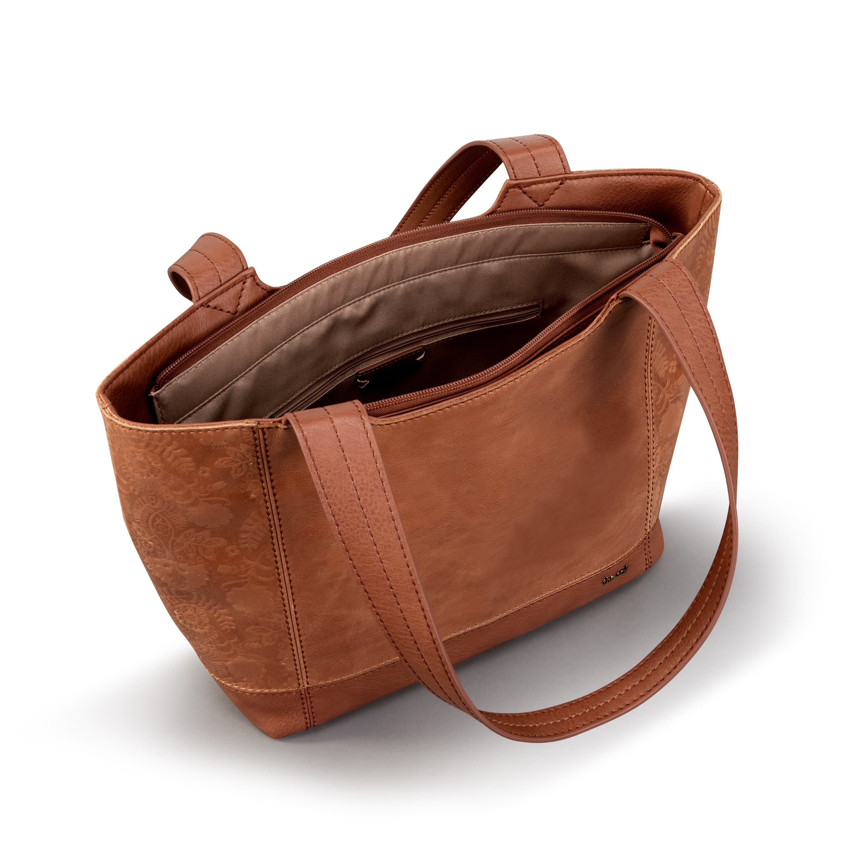 De Young Tote - Leather - Tobacco Floral Embossed - Image 3