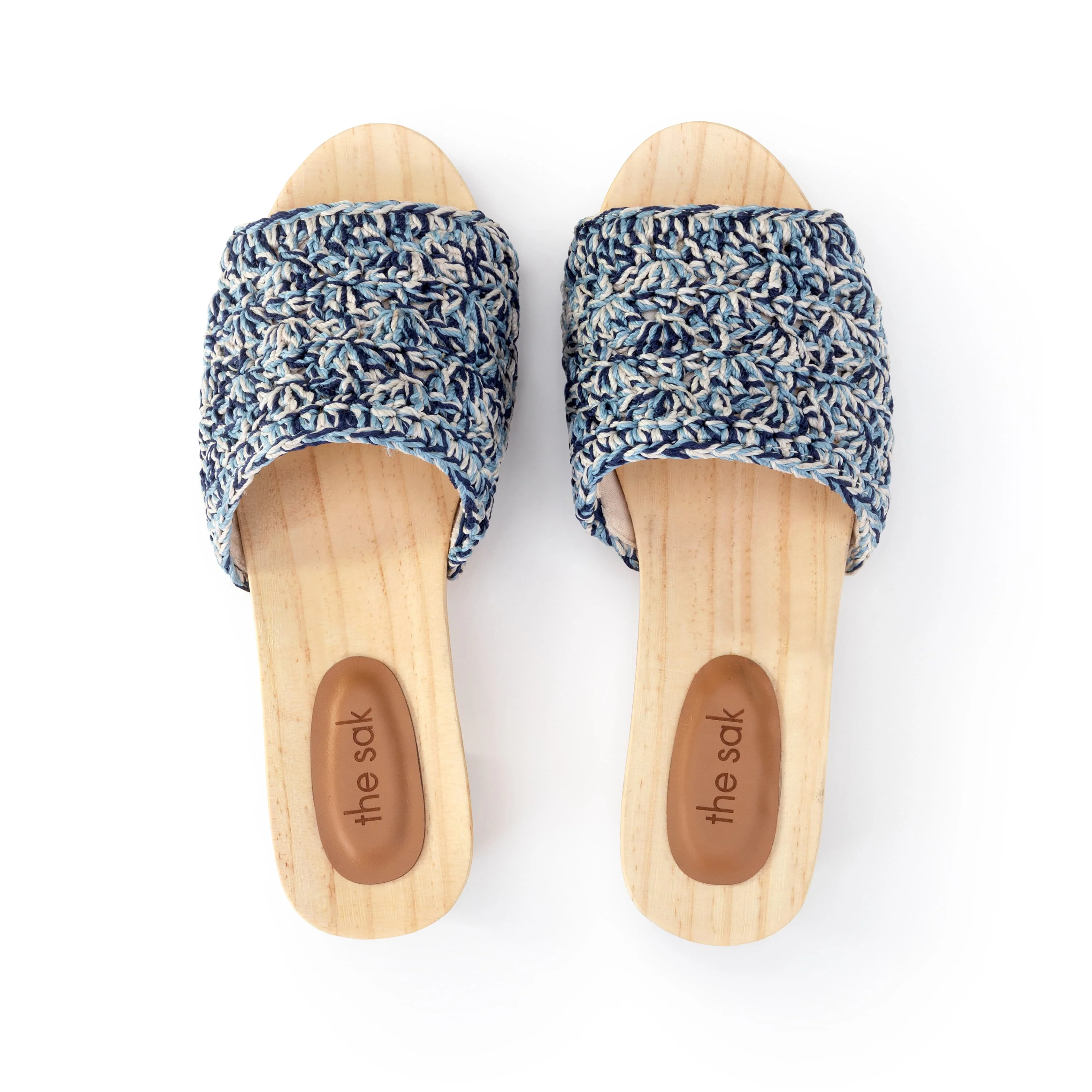 Ella Clog Sandal - Hand Crochet - Blue Static Shell
