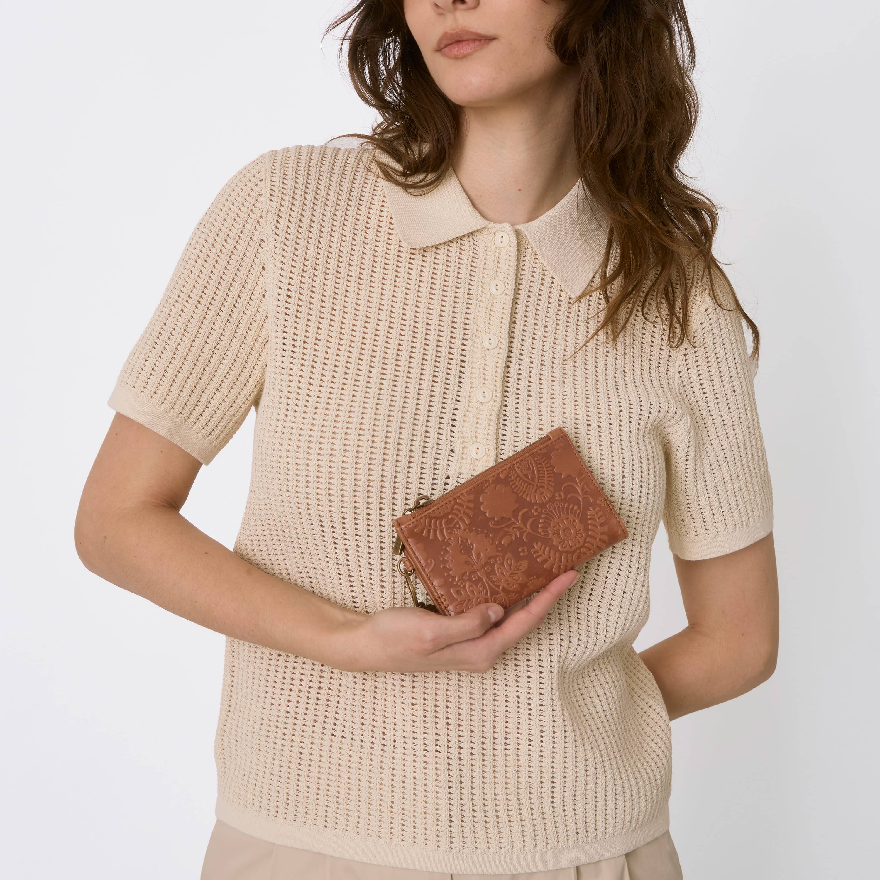 Encino Essential Wallet - Leather - Tobacco Floral Embossed - Image 2