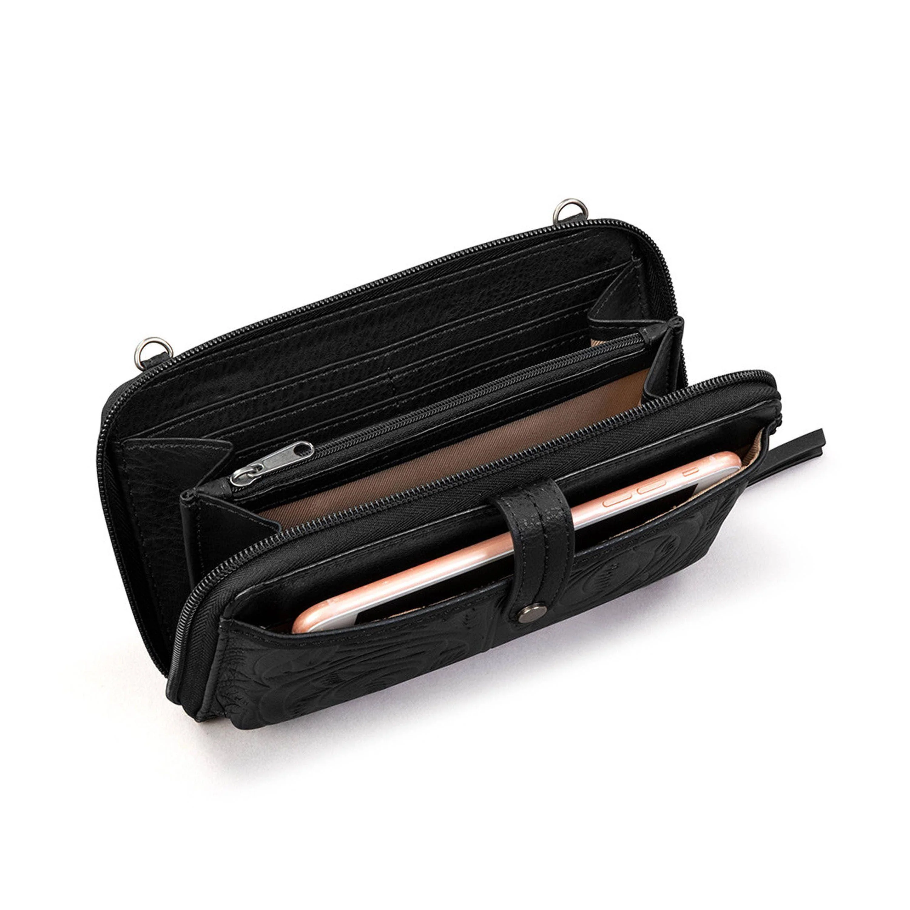 Iris Smartphone Wallet - Leather - Black Leaf Embossed - Image 5