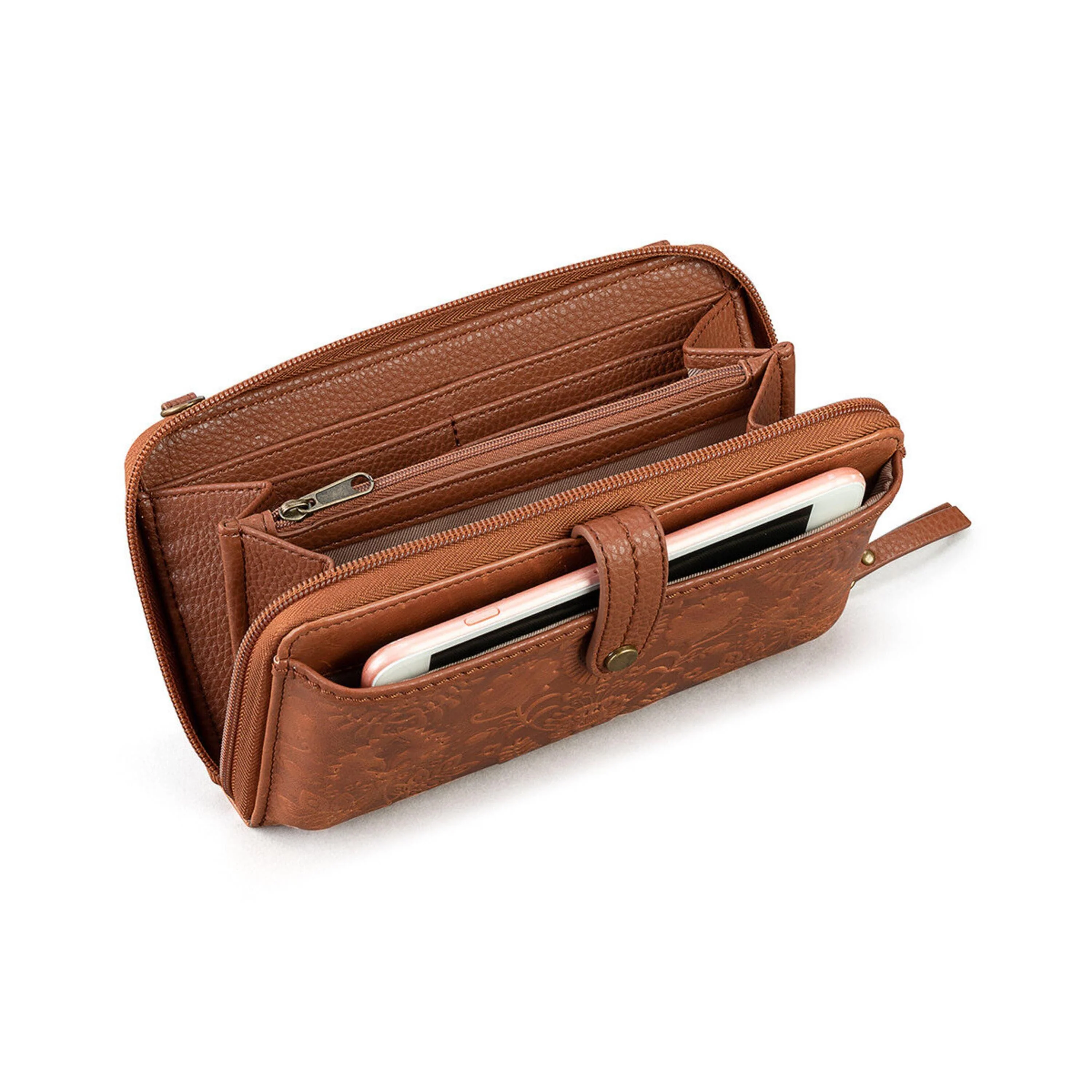 Iris Smartphone Wallet - Leather - Tobacco Floral Embossed - Image 5