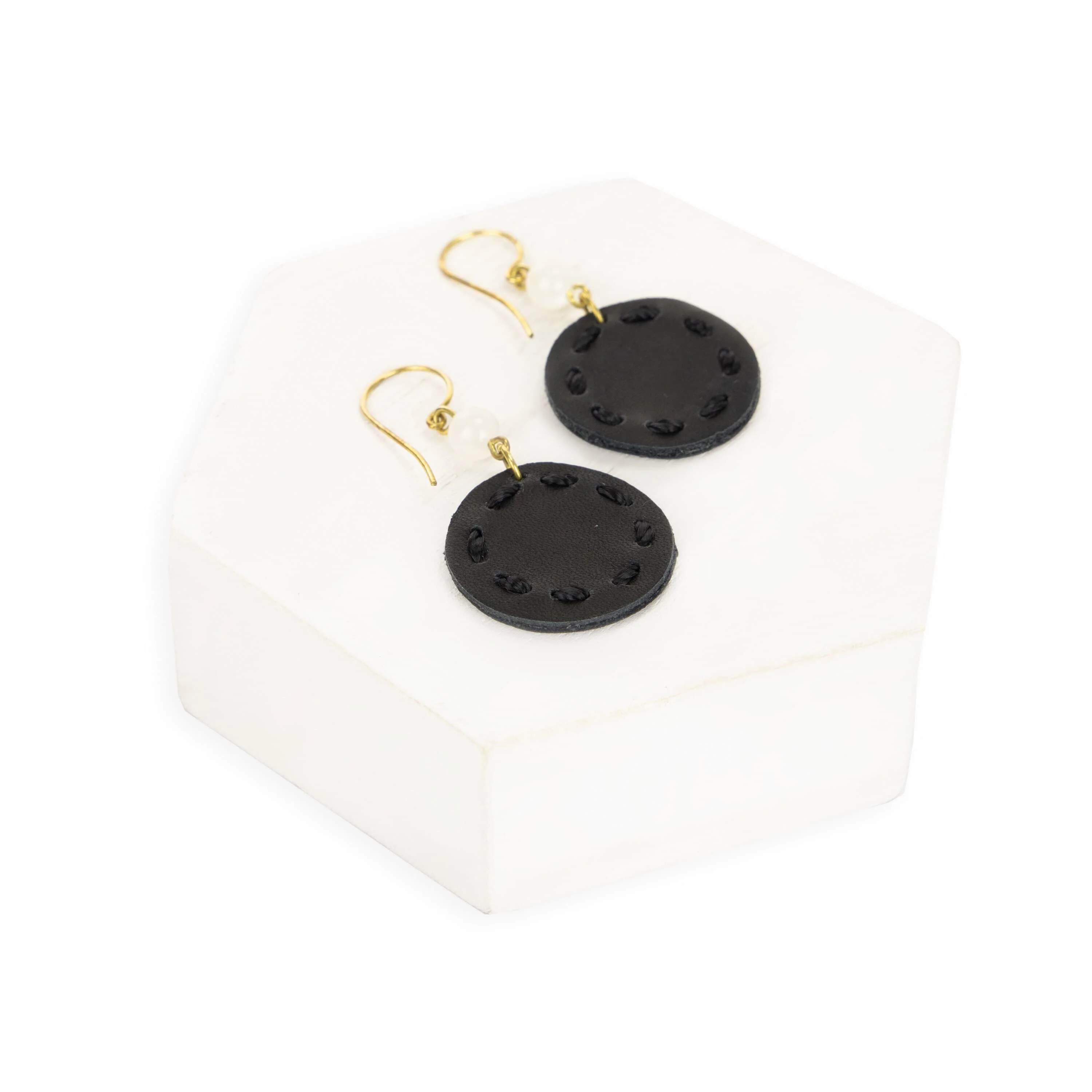 Jasper Disc Earrings - Leather - Black - Image 3