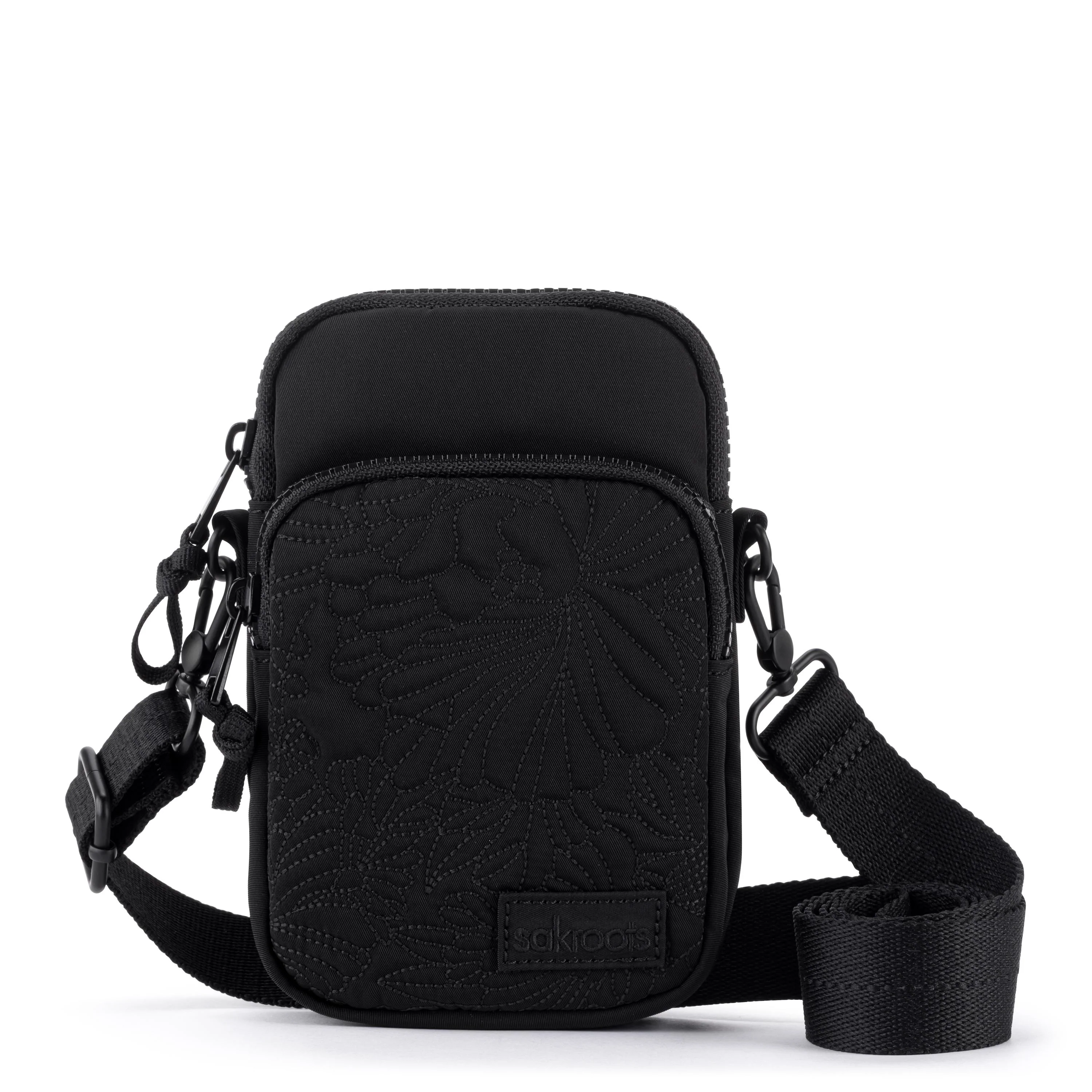 Koa Smartphone Crossbody - EcoTwill - Black Flower Blossom Quilted