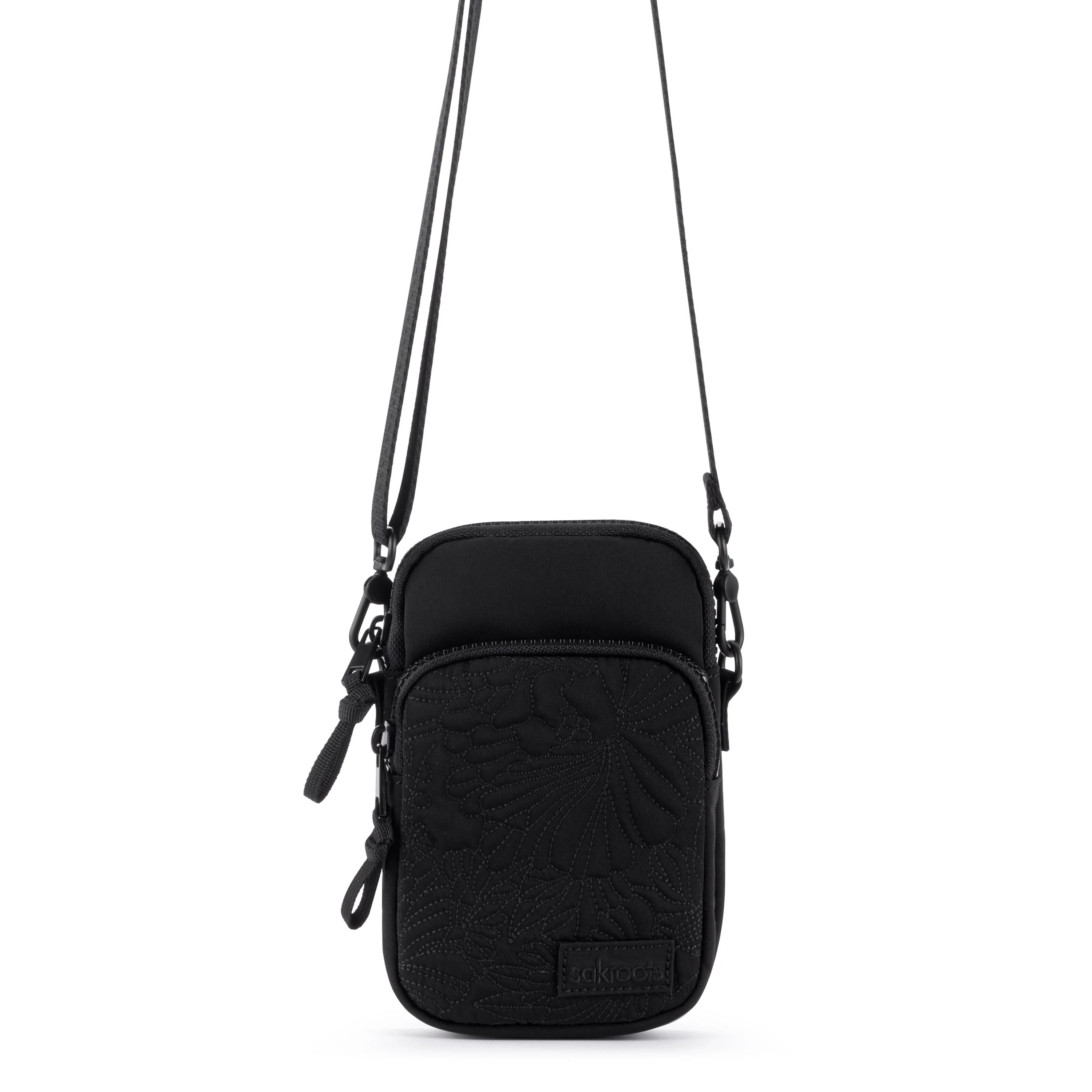 Koa Smartphone Crossbody - EcoTwill - Black Flower Blossom Quilted - Image 3