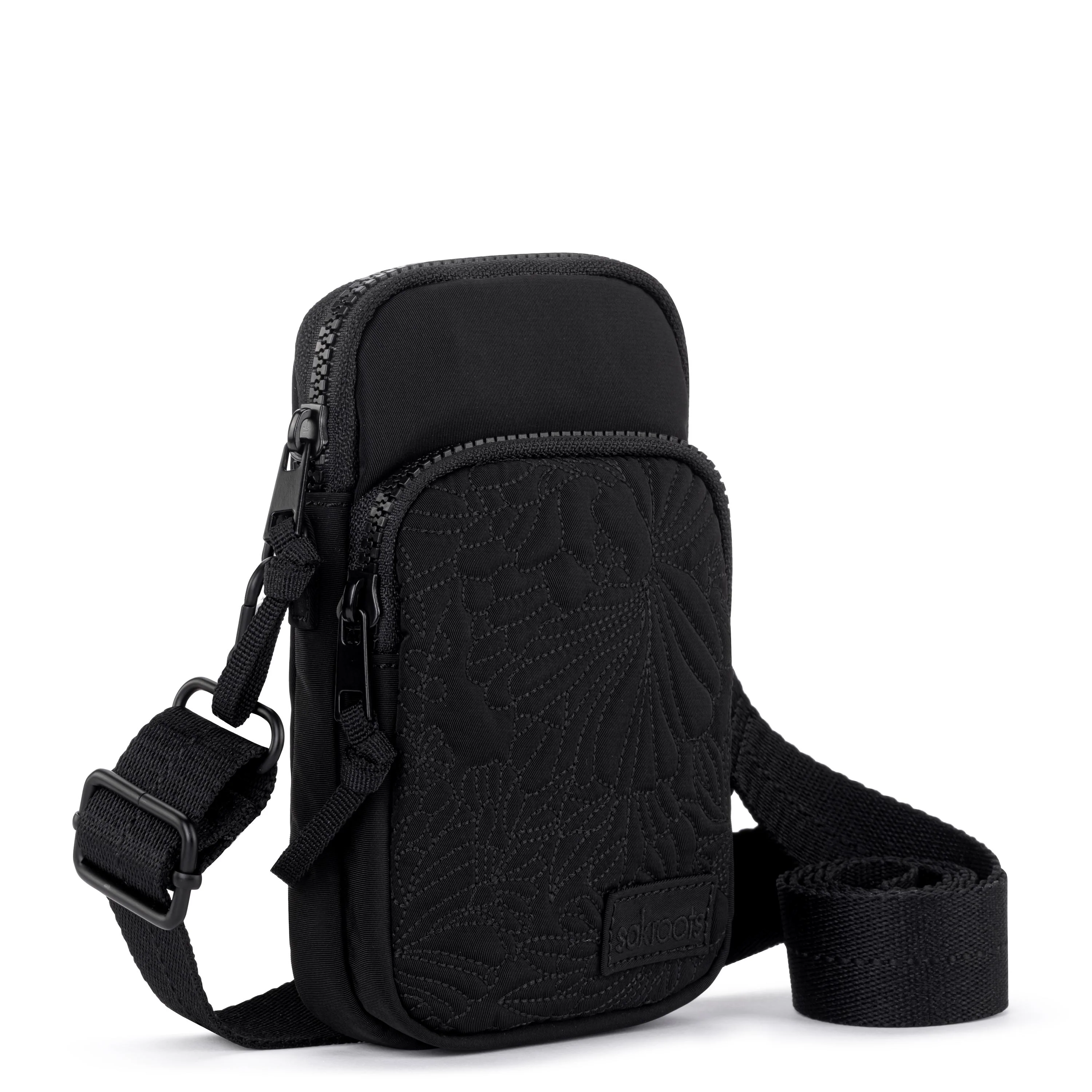 Koa Smartphone Crossbody - EcoTwill - Black Flower Blossom Quilted - Image 4