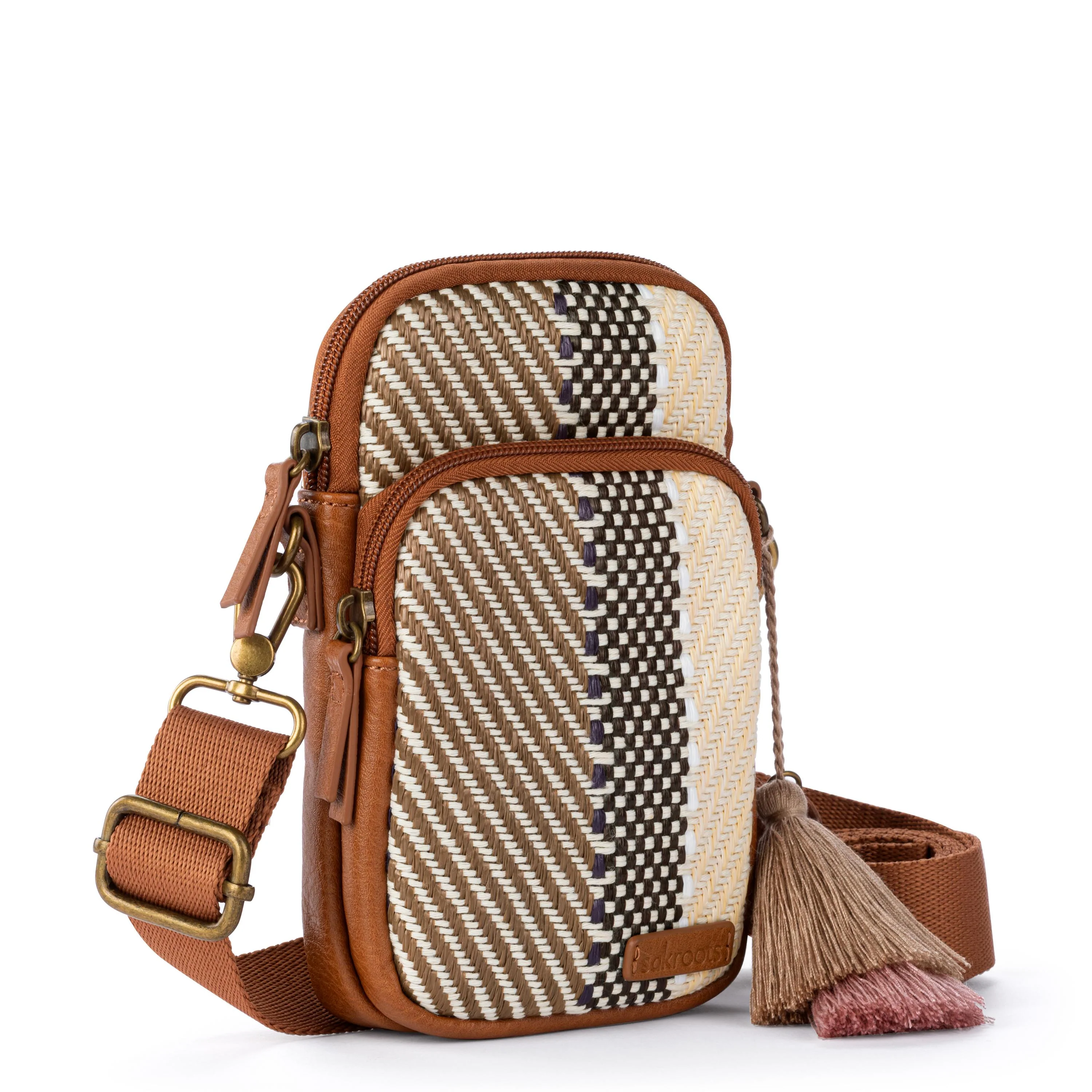 Koa Smartphone Crossbody - Straw - Tobacco Batik Woven - Image 3