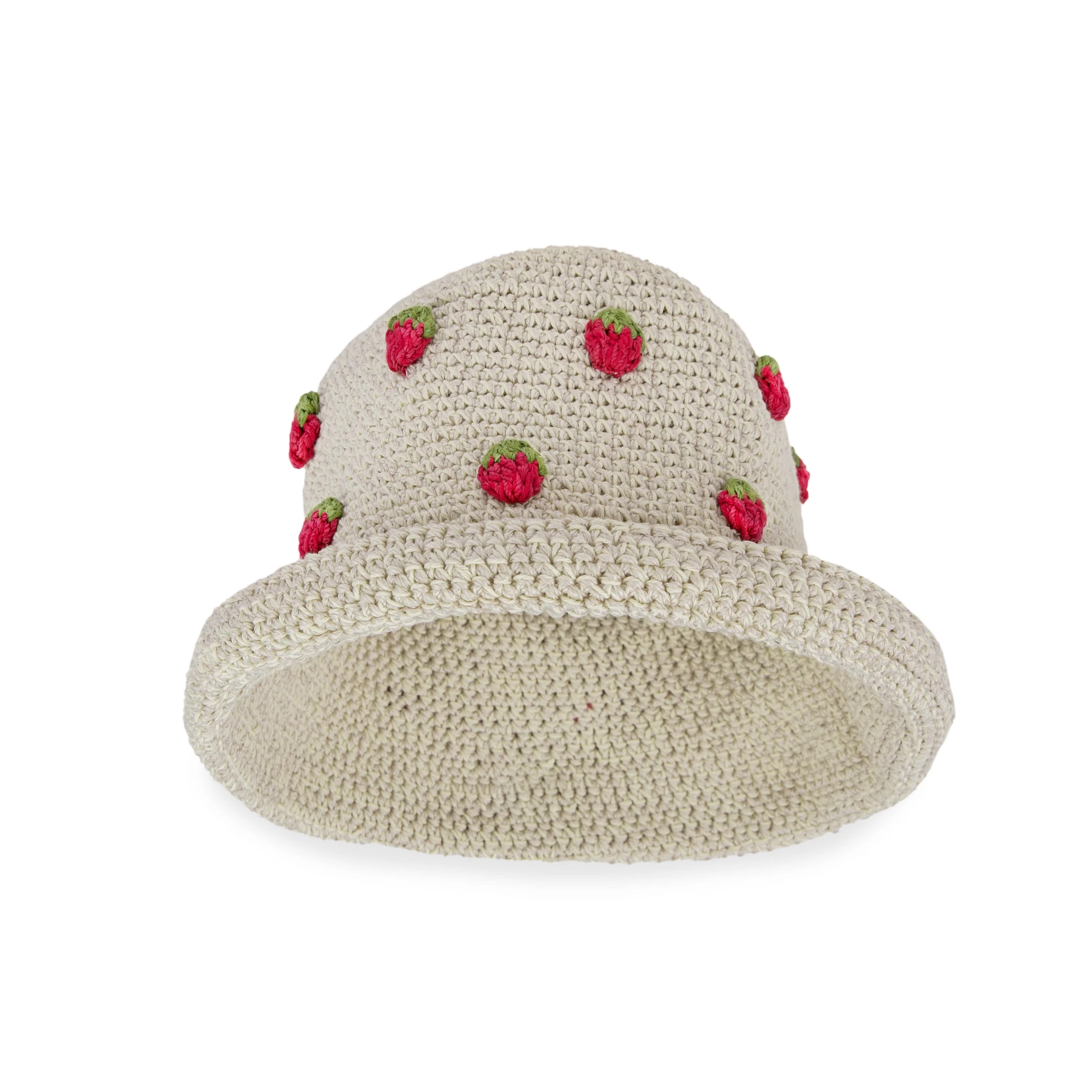 Lanie Bucket Hat - Hand Crochet - Natural Strawberries - Image 4