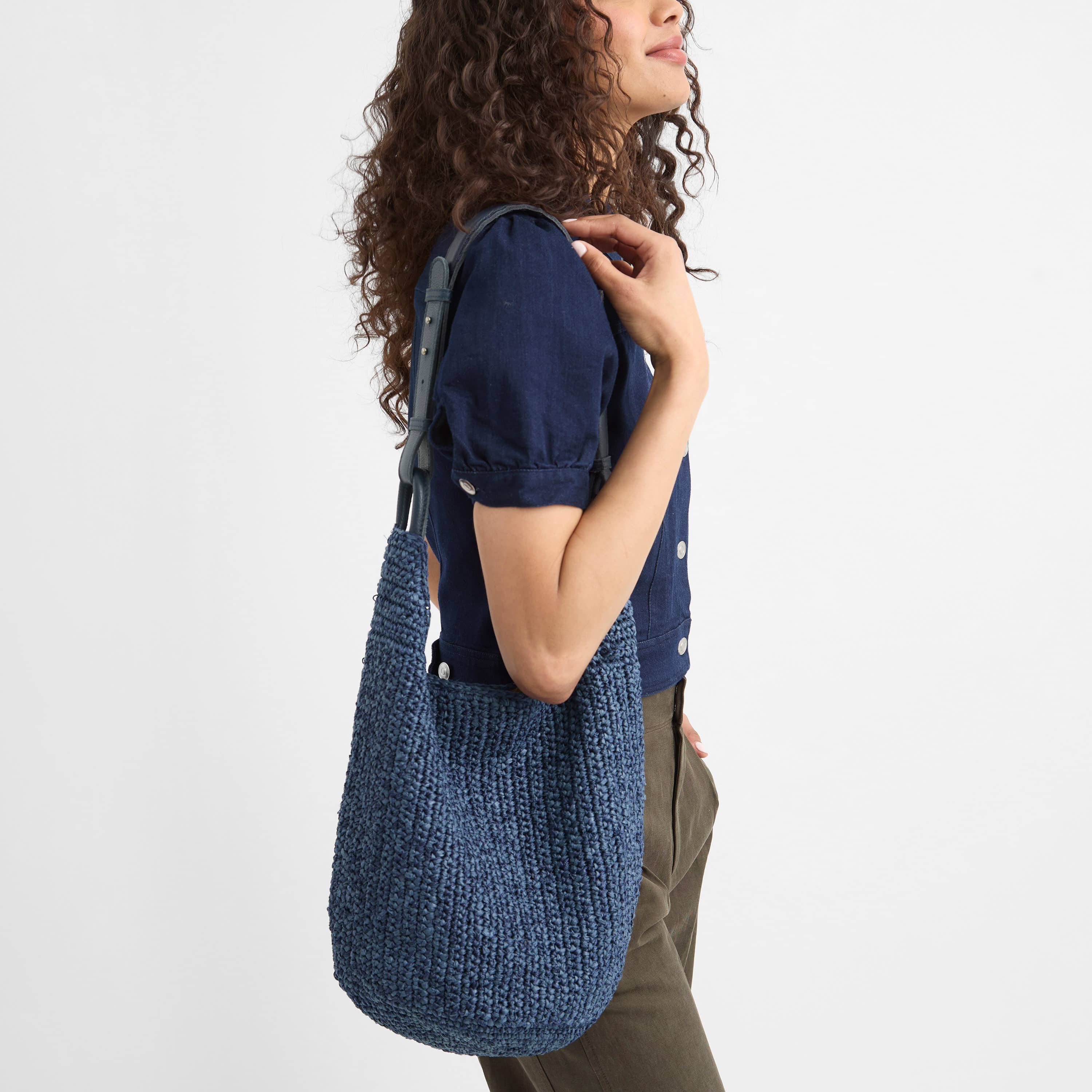 Los Feliz 120 Hobo - Hand Crochet - Denim Tonal Straw - Image 6