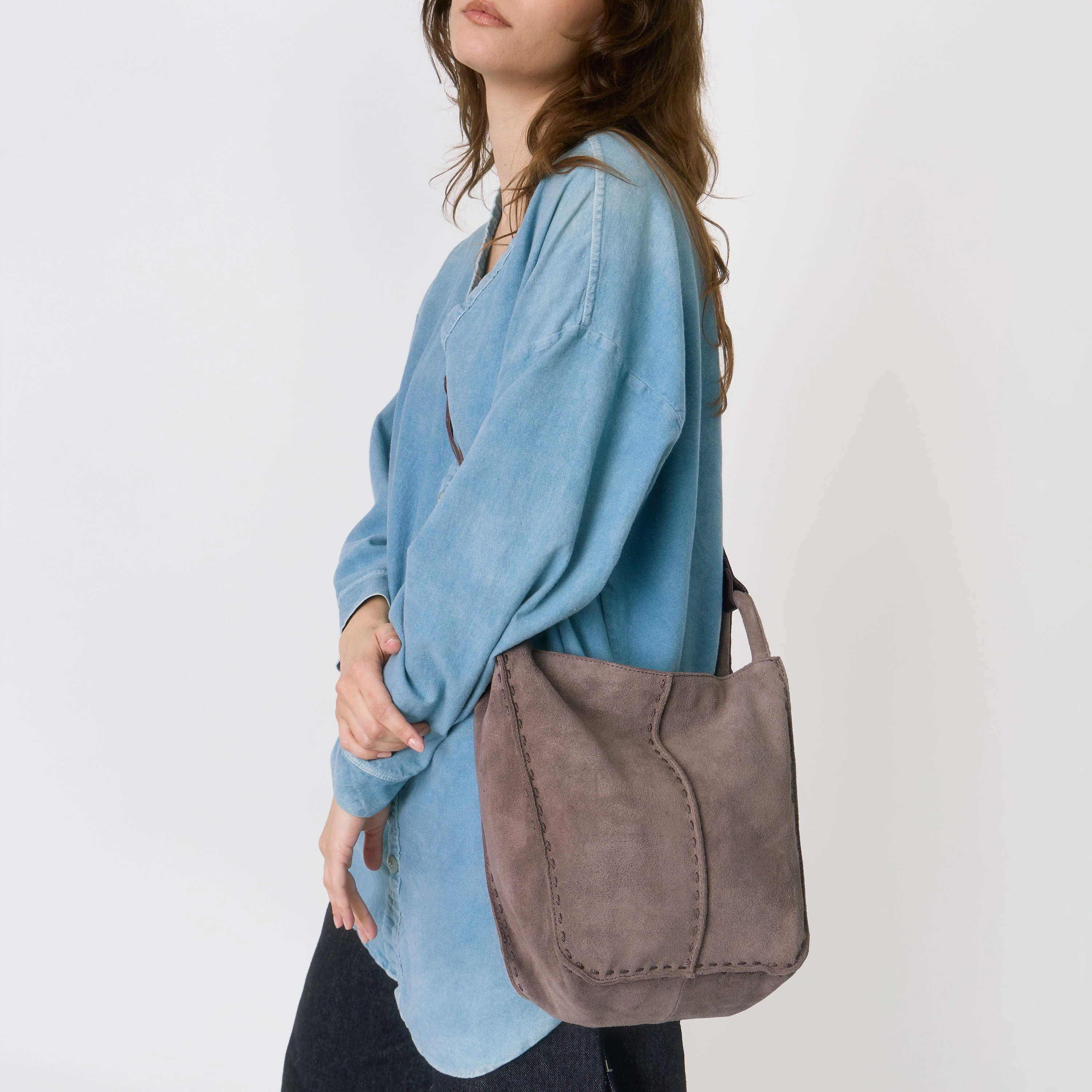 Los Feliz Crossbody - Leather - Mushroom Suede - Image 6