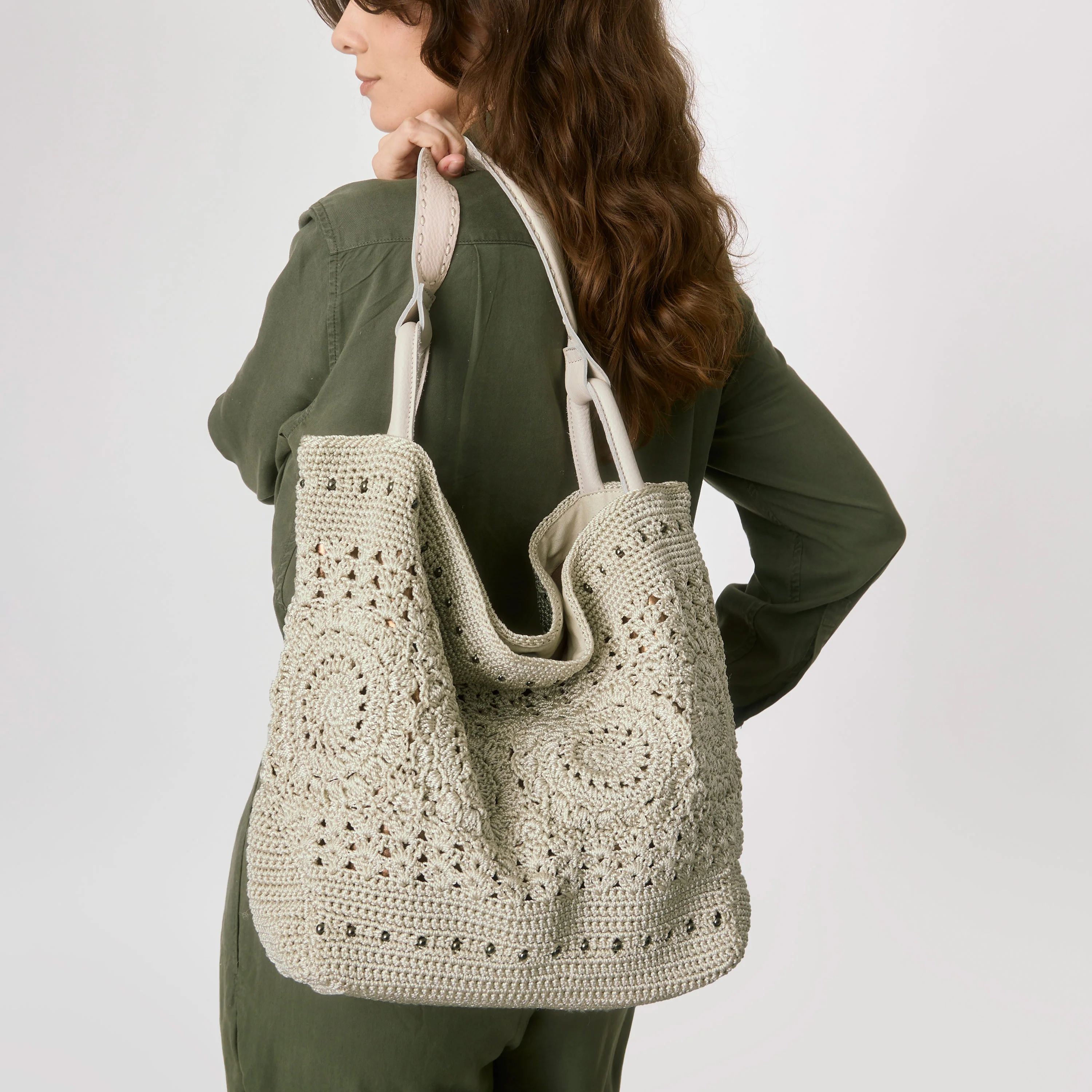 Los Feliz Large Tote - Hand Crochet - Natural Medallion - Image 7