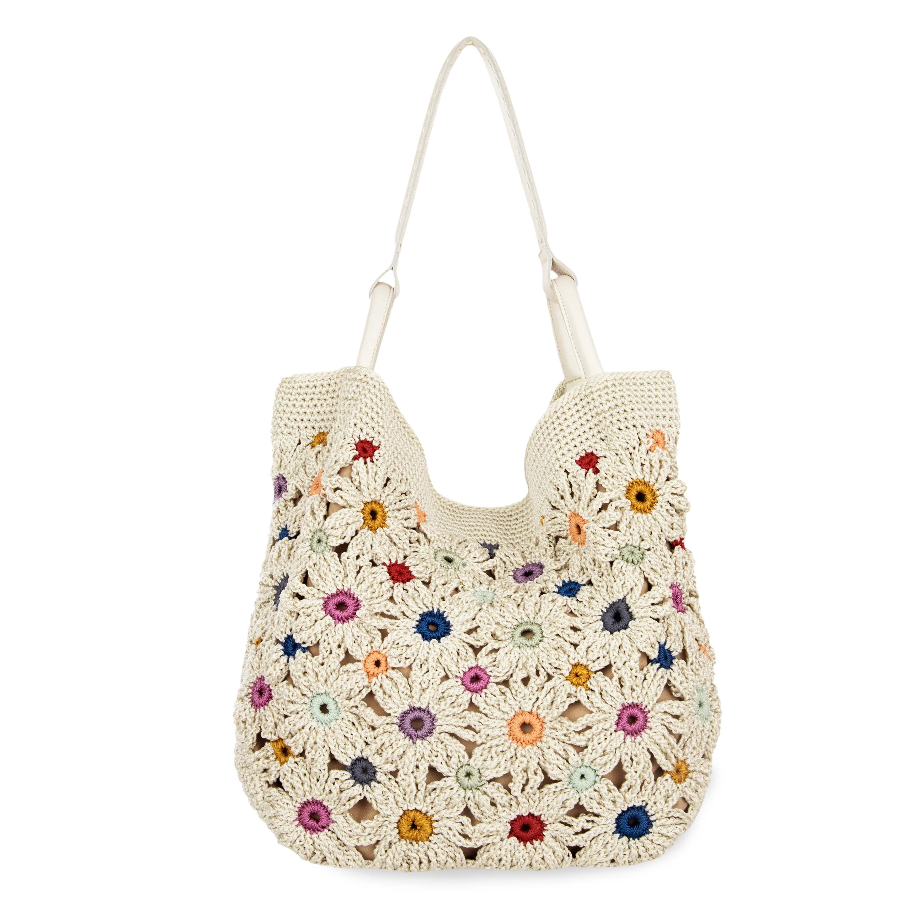 Los Feliz Large Tote - Hand Crochet - Natural Multi Flowers - Image 5