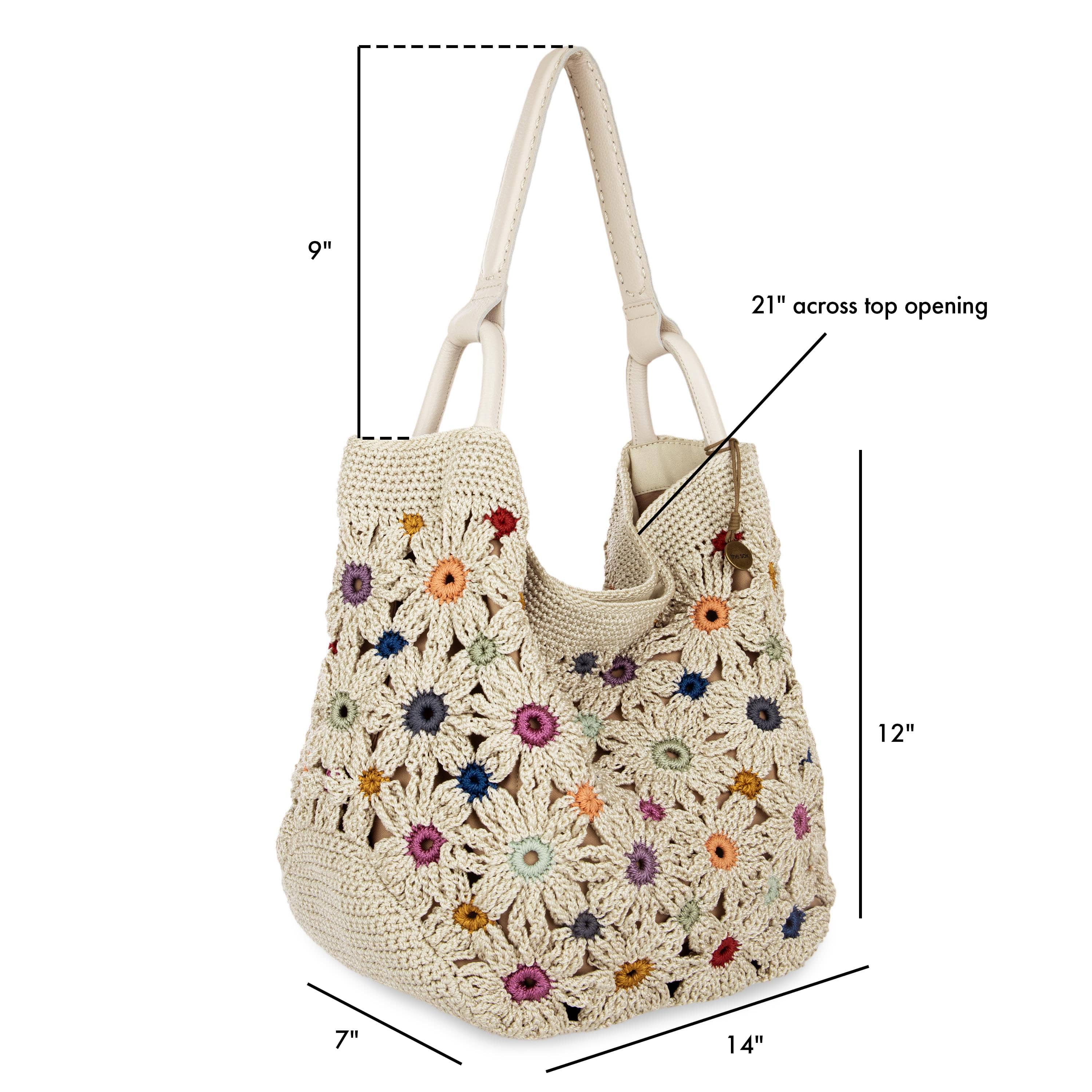 Los Feliz Large Tote - Hand Crochet - Natural Multi Flowers - Image 6