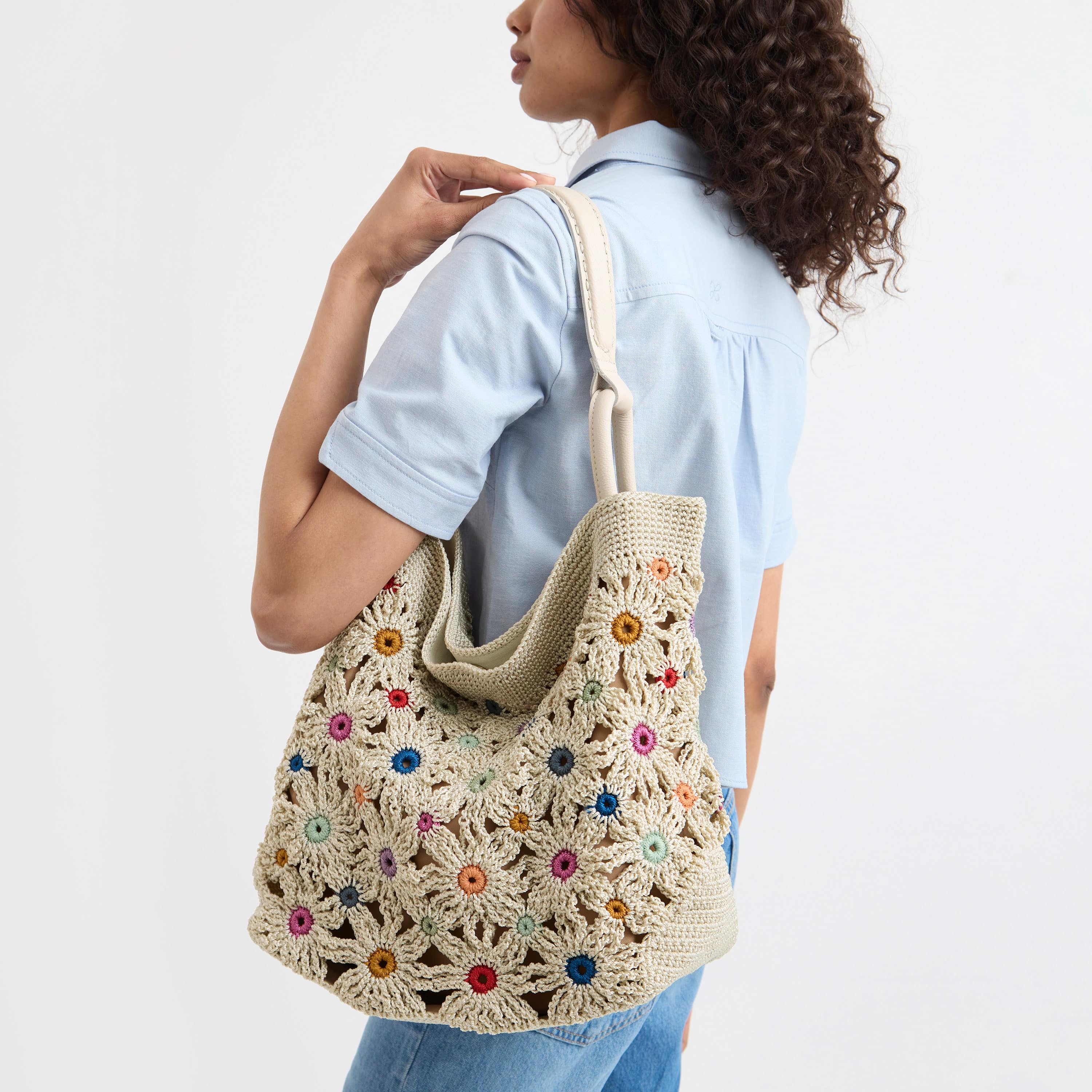 Los Feliz Large Tote - Hand Crochet - Natural Multi Flowers - Image 7