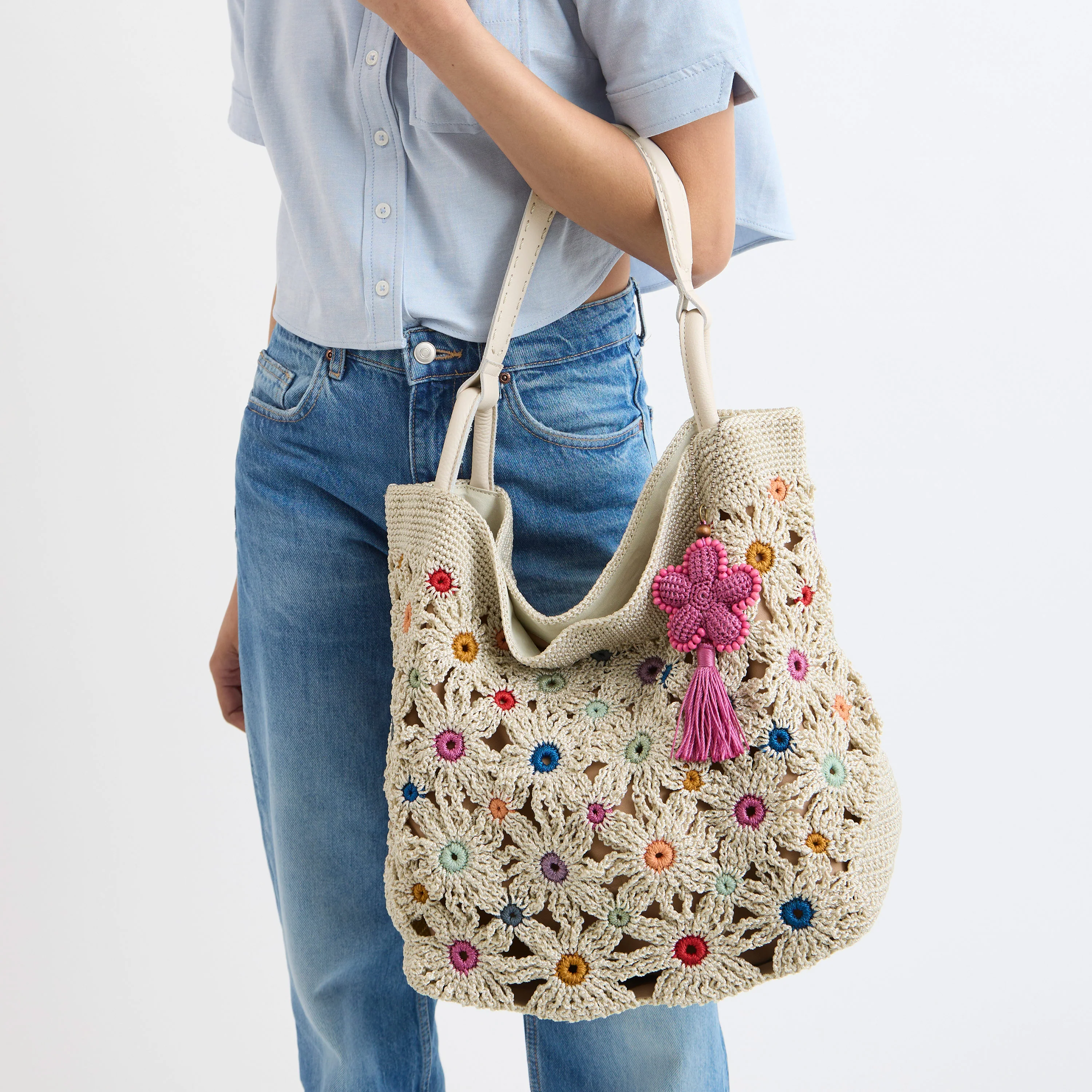 Los Feliz Large Tote - Hand Crochet - Natural Multi Flowers - Image 8