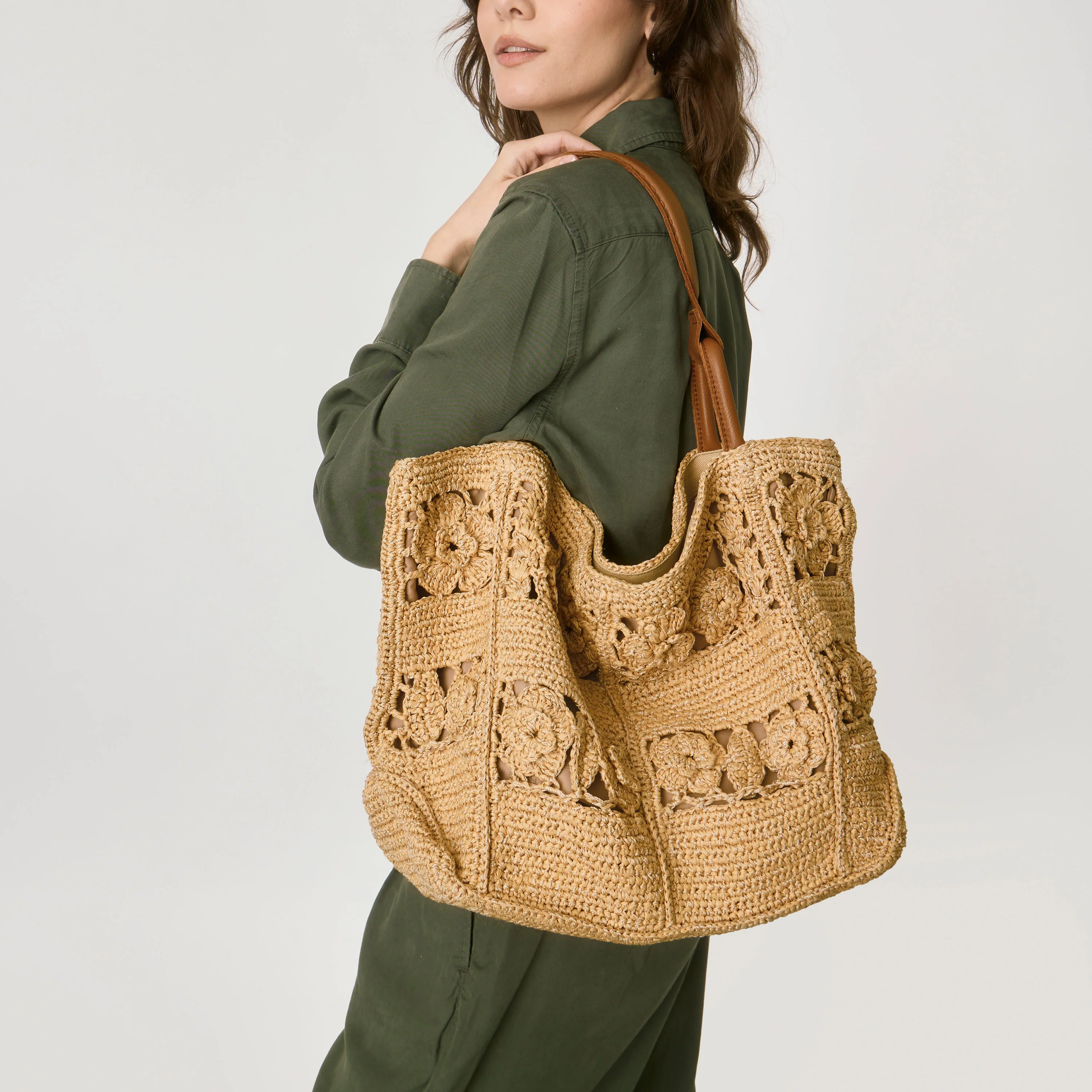 Los Feliz Large Tote - Hand Crochet - Natural Tonal Flower - Image 5