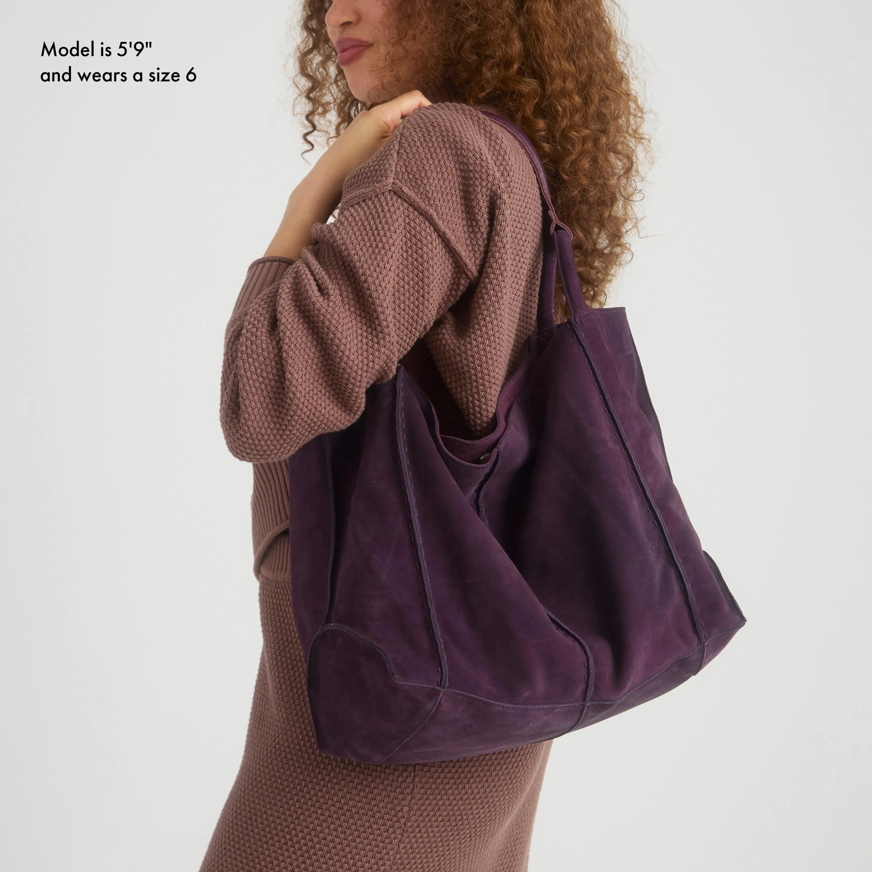 Los Feliz Large Tote - Leather - Aubergine Suede - Image 2