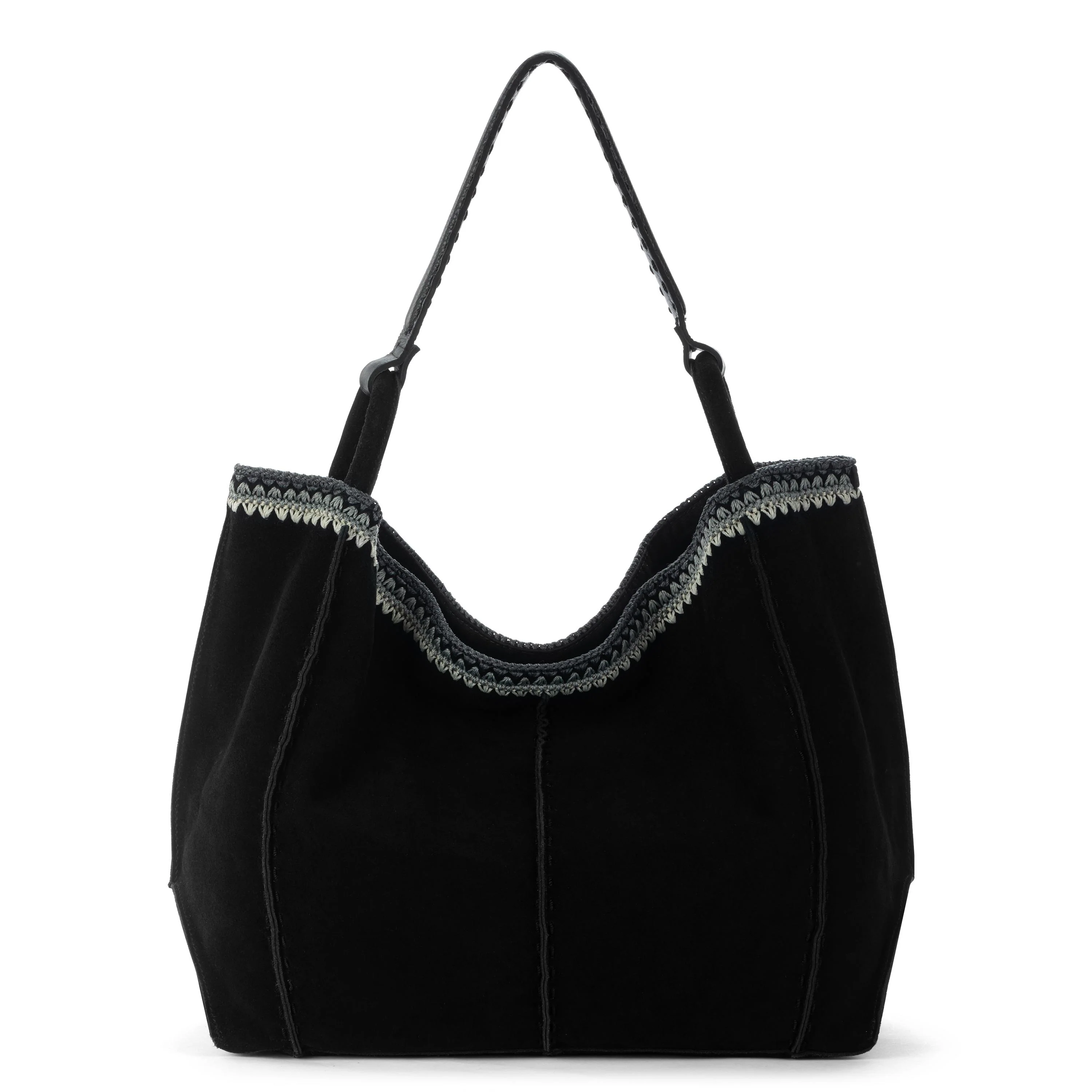 Los Feliz Large Tote - Leather - Black Suede Blanket Stitch