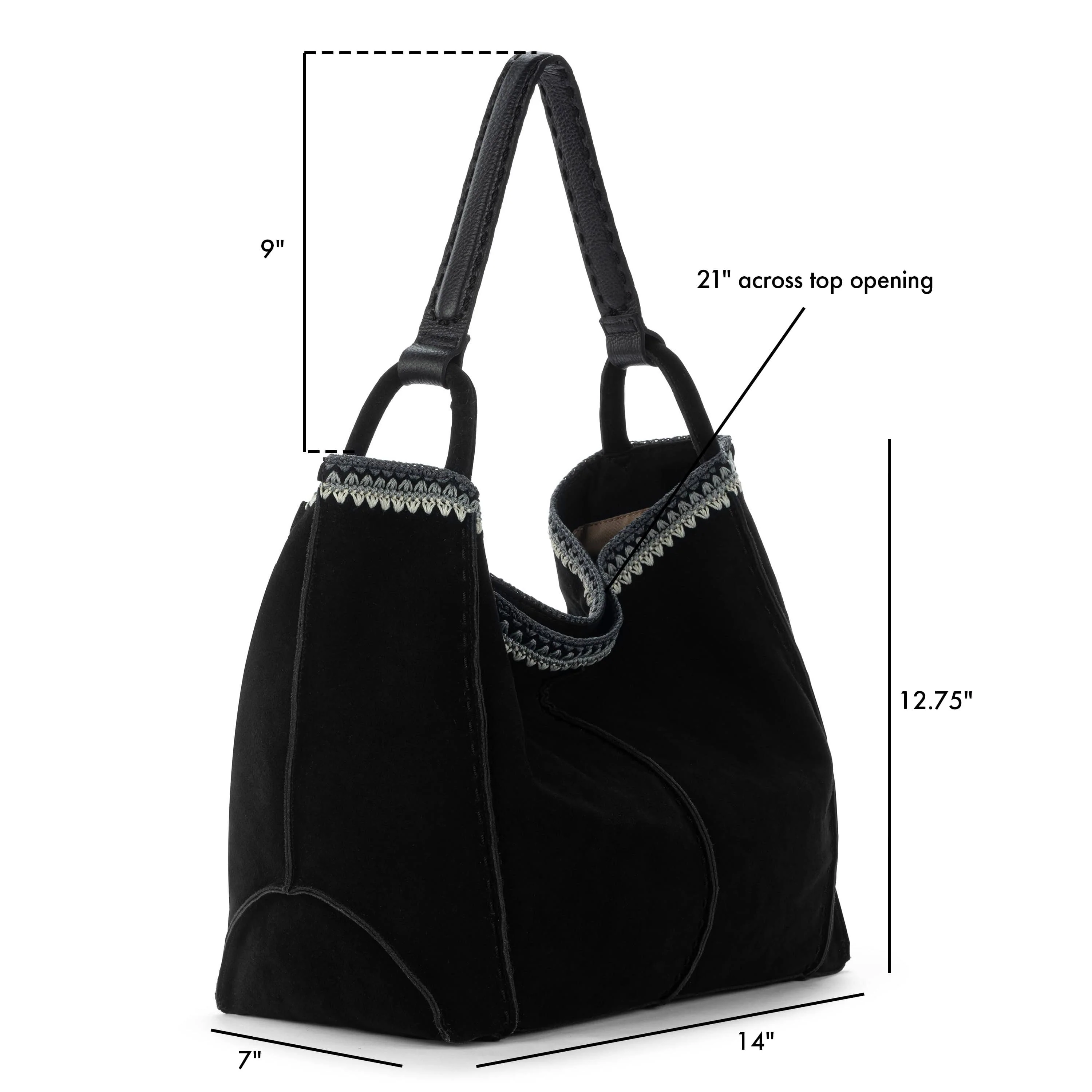Los Feliz Large Tote - Leather - Black Suede Blanket Stitch - Image 6