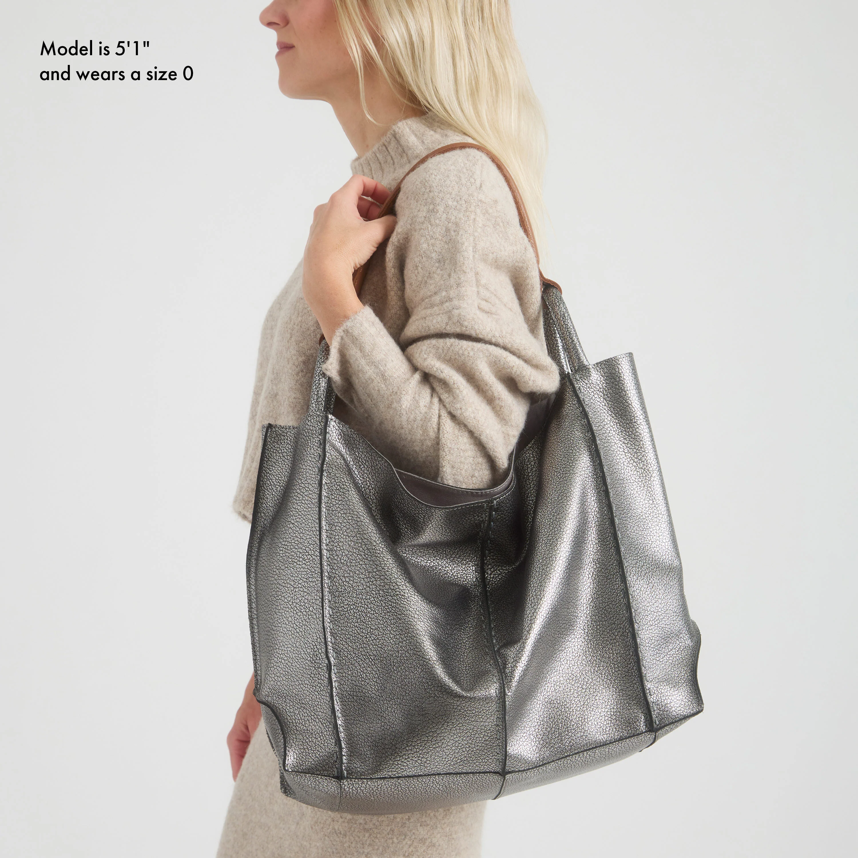 Los Feliz Large Tote - Leather - Dark Silver - Image 6