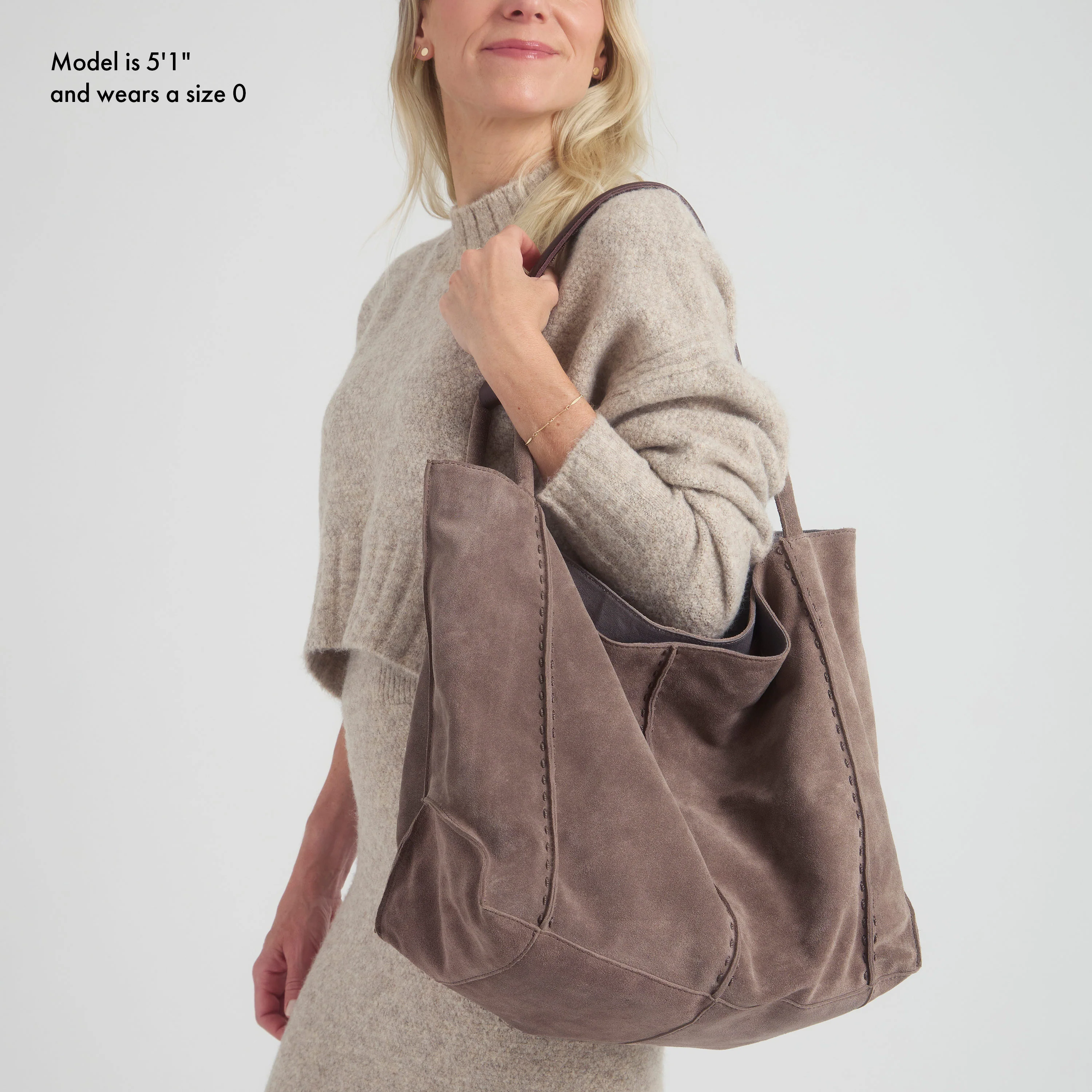 Los Feliz Large Tote - Leather - Mushroom Suede - Image 6
