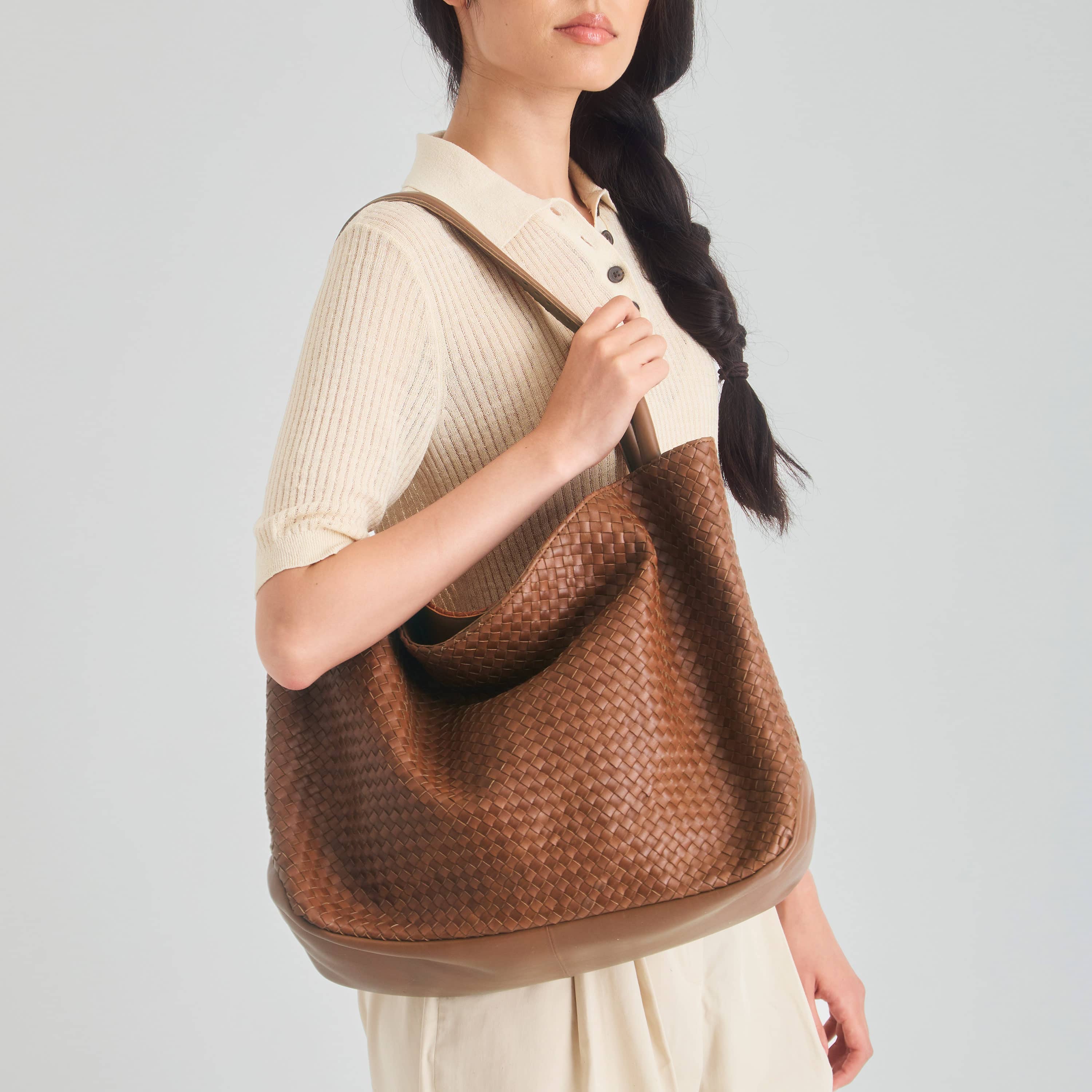 Los Feliz Large Tote - Leather - Woven Cognac - Image 2