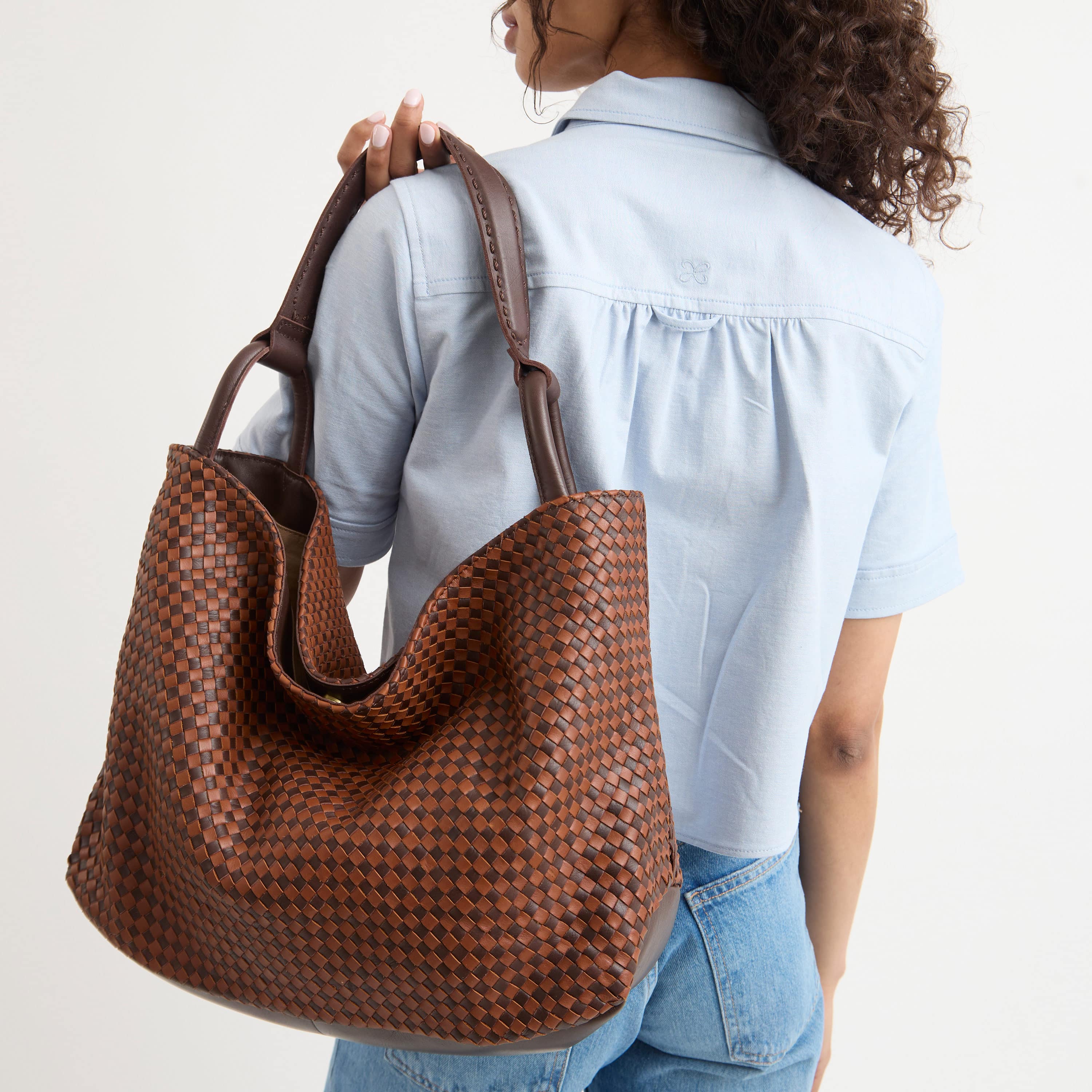 Los Feliz Large Tote - Leather - Woven Mahogany Cognac - Image 5