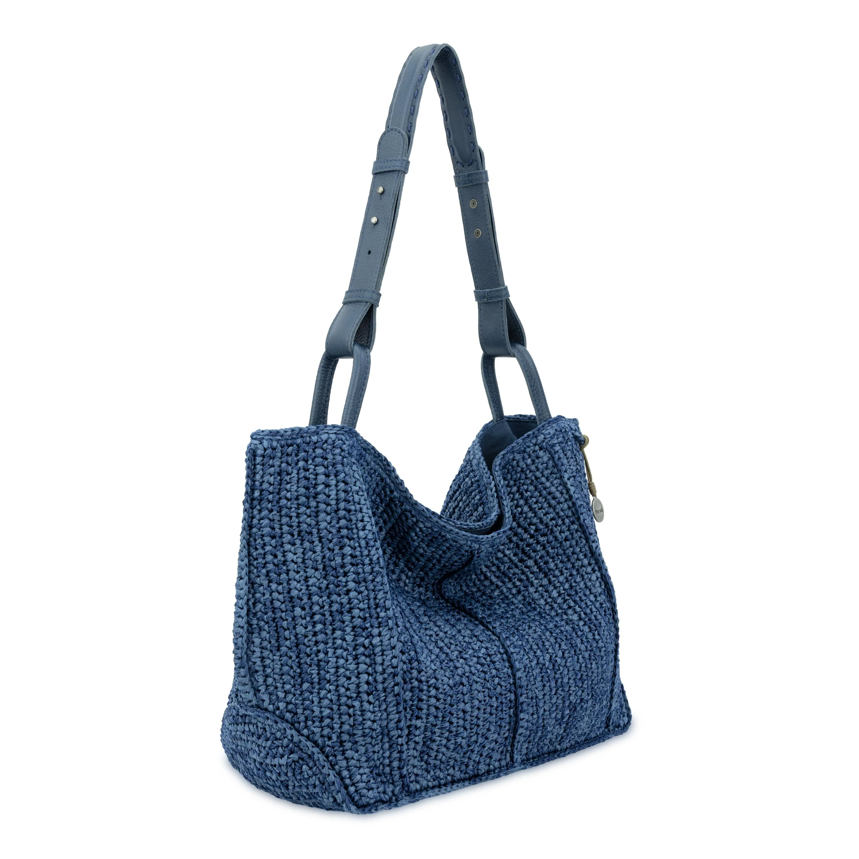 Los Feliz Medium Tote - Hand Crochet - Denim Tonal Straw - Image 2