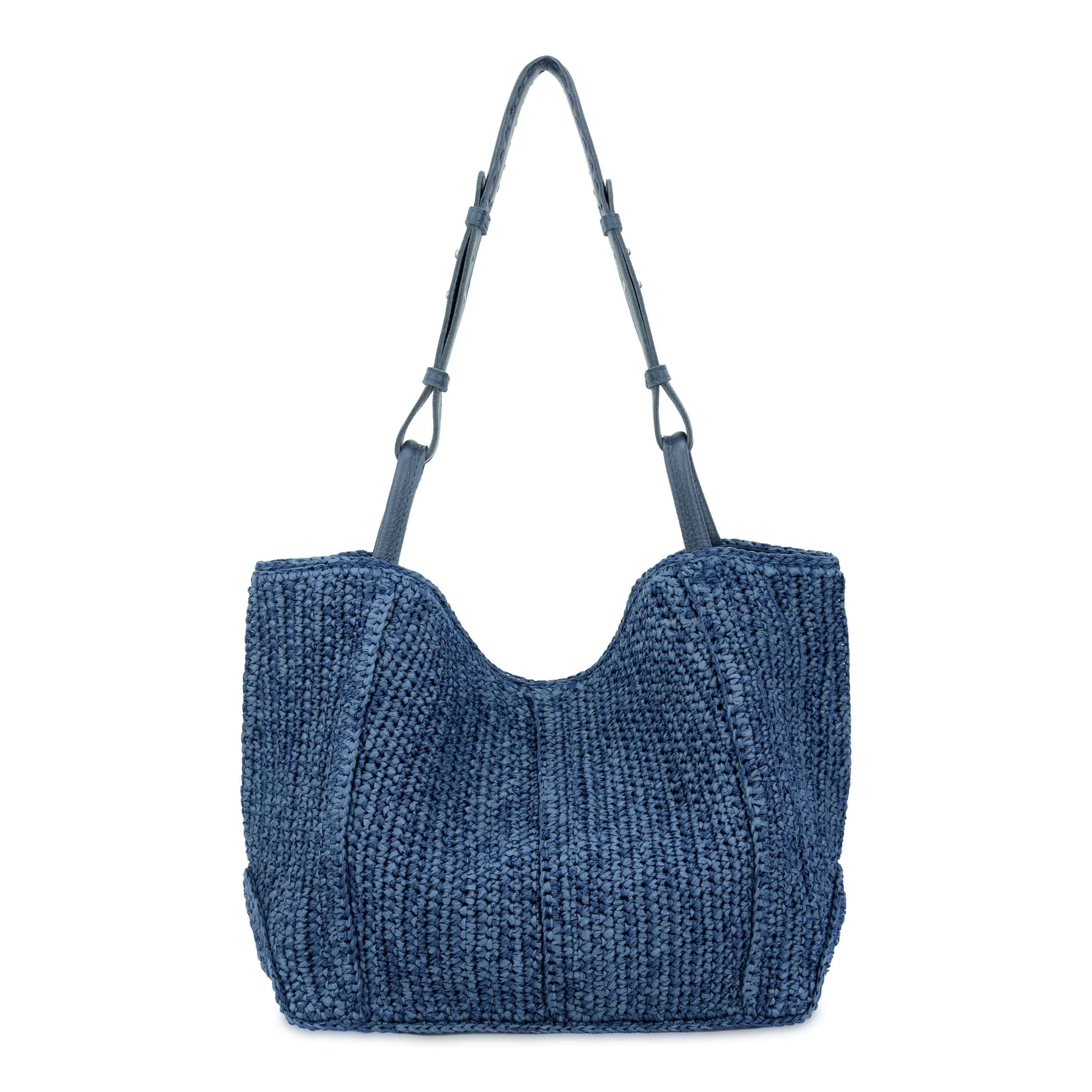 Los Feliz Medium Tote - Hand Crochet - Denim Tonal Straw - Image 4