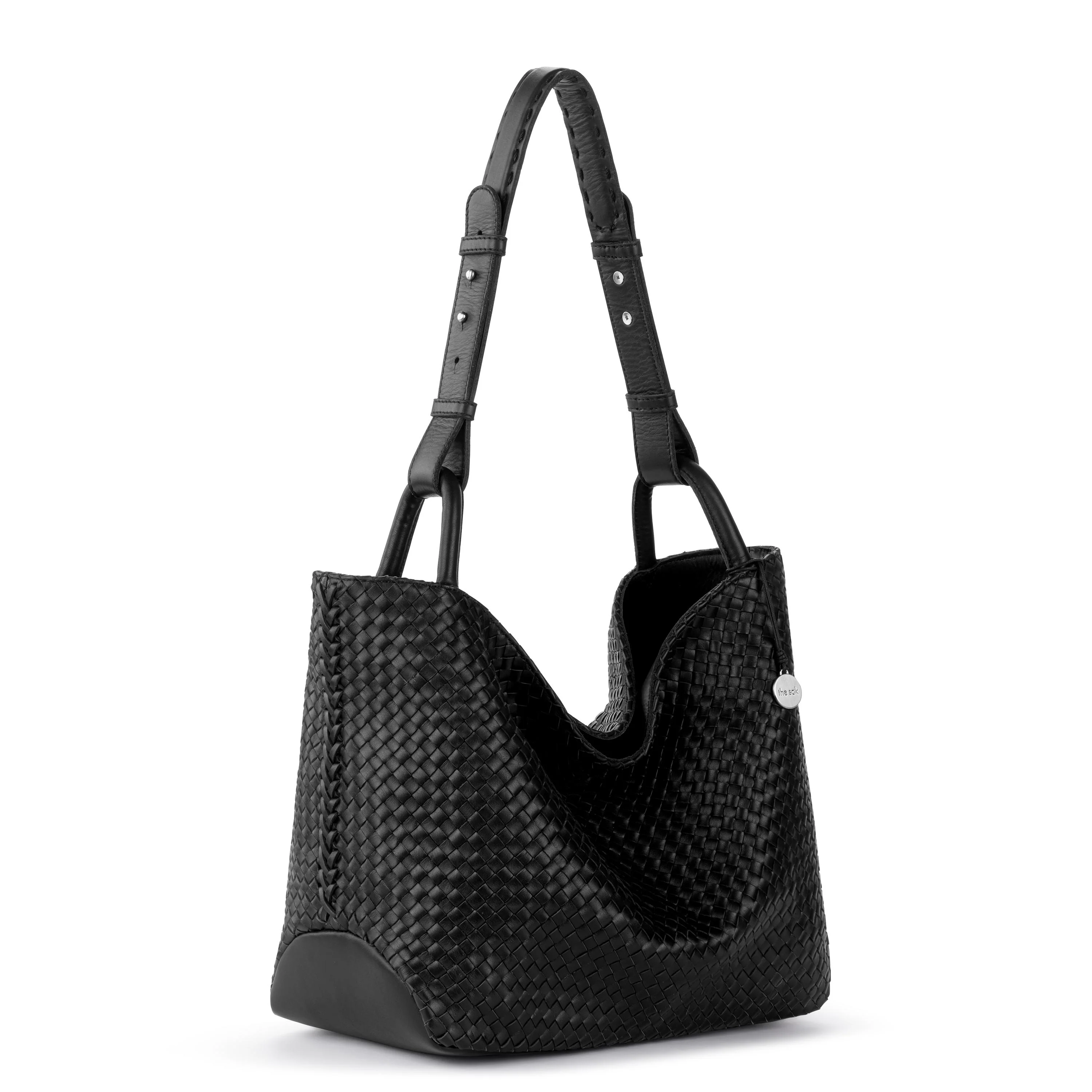 Los Feliz Medium Tote - Leather - Black Woven - Image 2