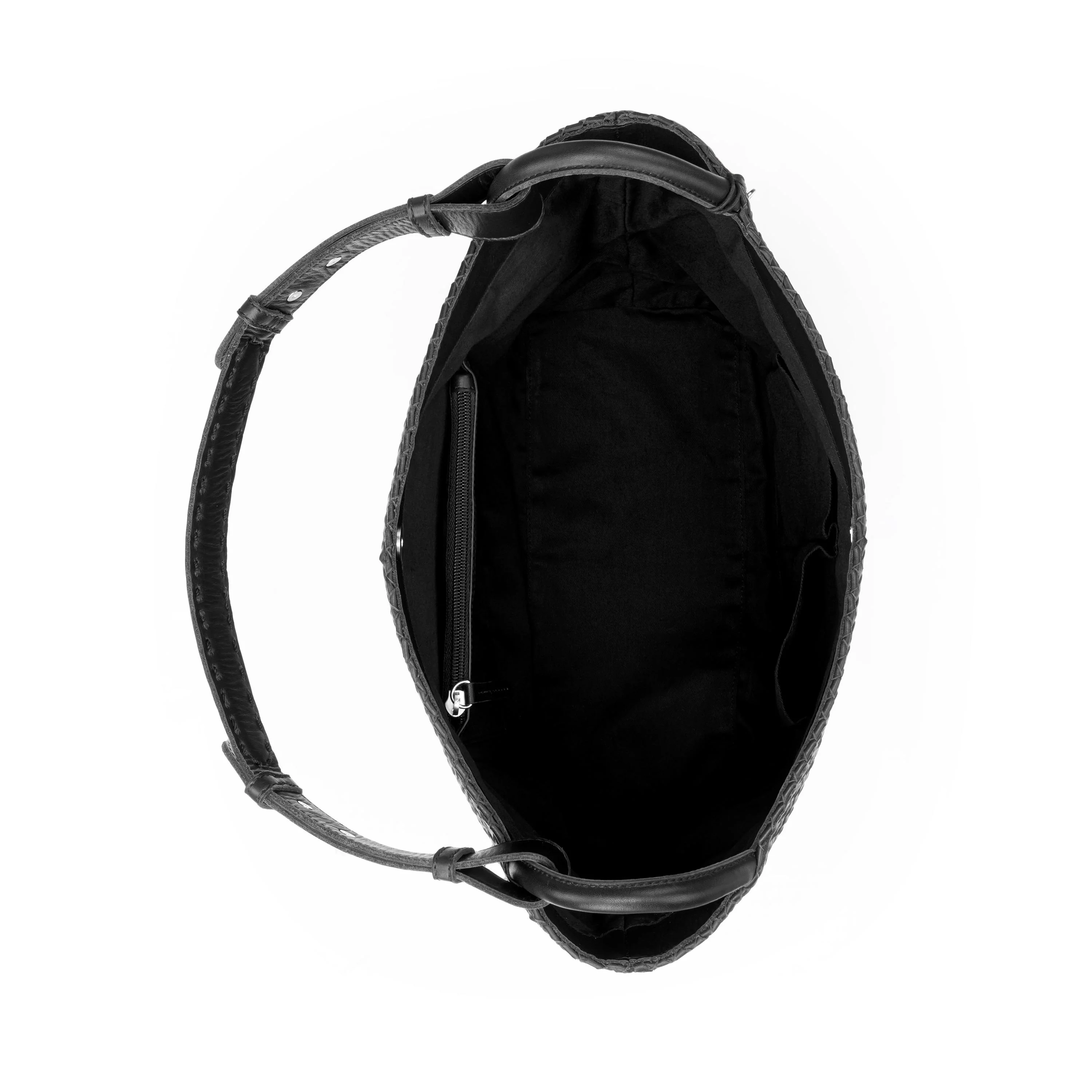 Los Feliz Medium Tote - Leather - Black Woven - Image 3