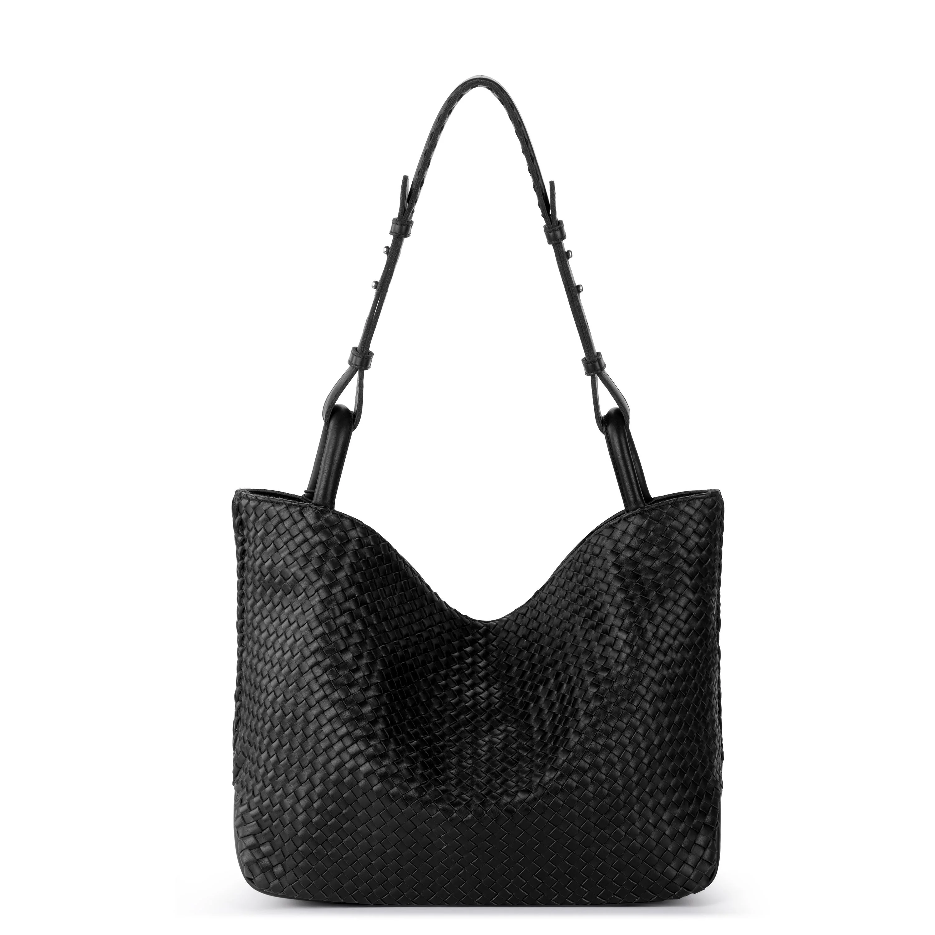 Los Feliz Medium Tote - Leather - Black Woven - Image 4