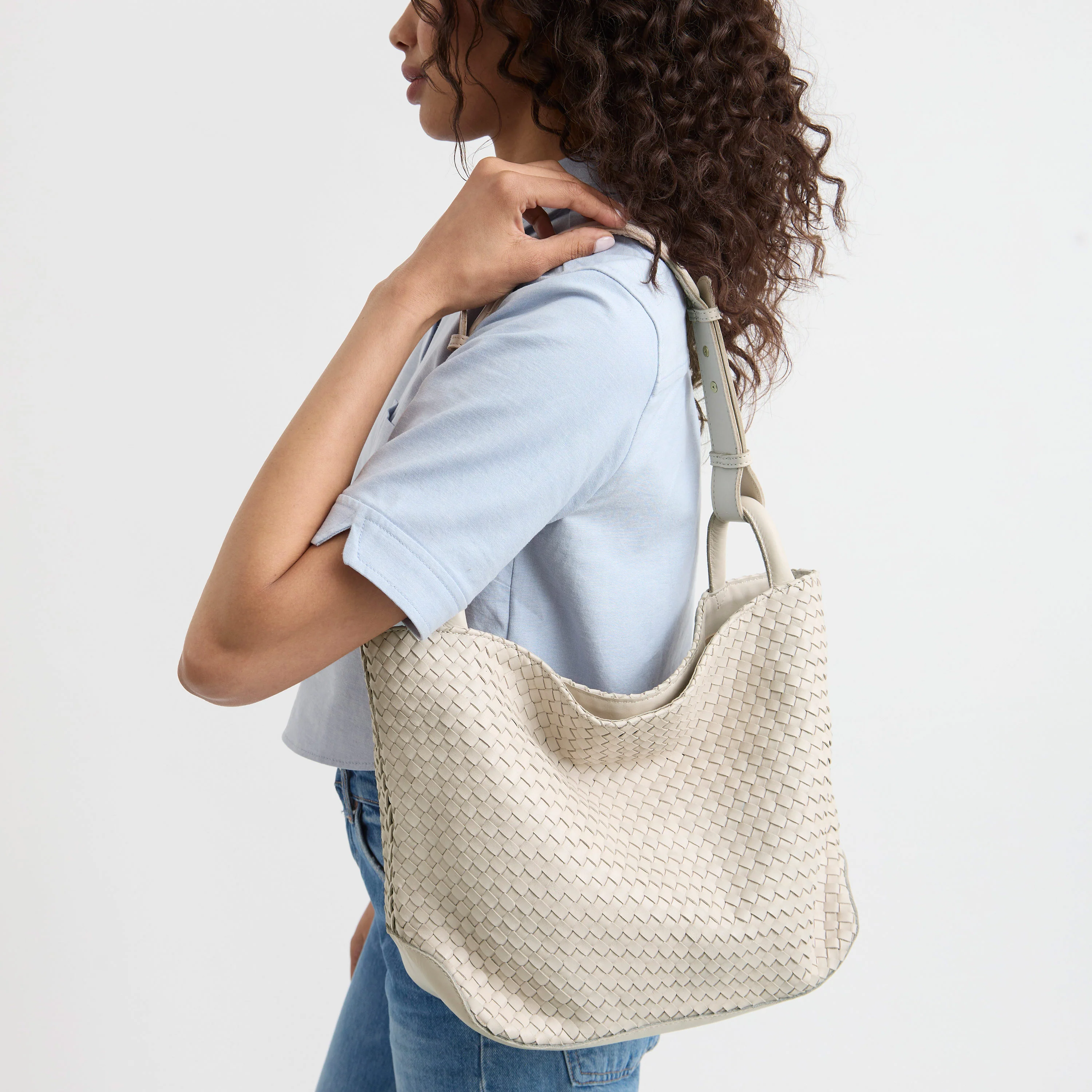 Los Feliz Medium Tote - Leather - Stone Woven - Image 5