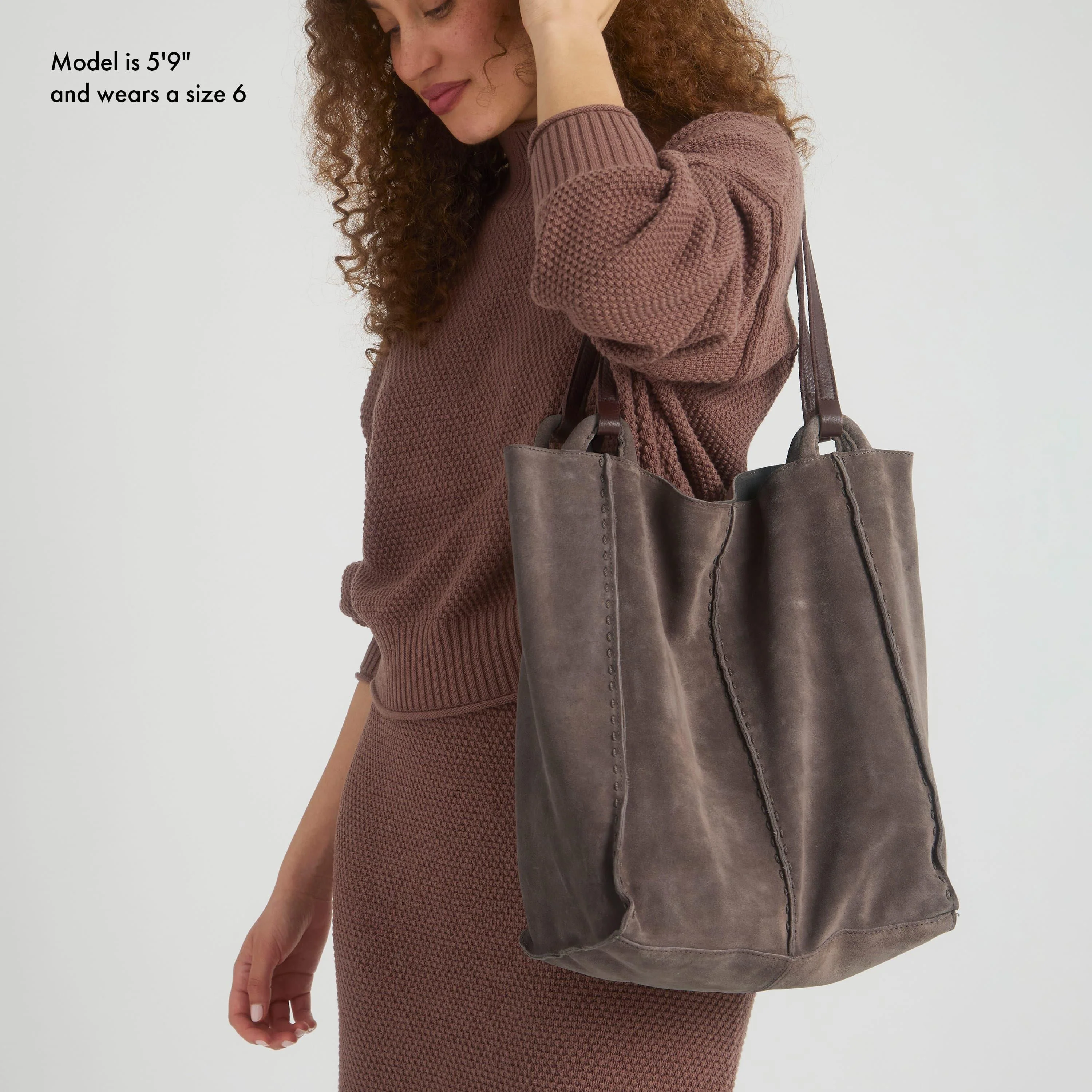 Los Feliz Tall Tote - Leather - Mushroom Suede - Image 2