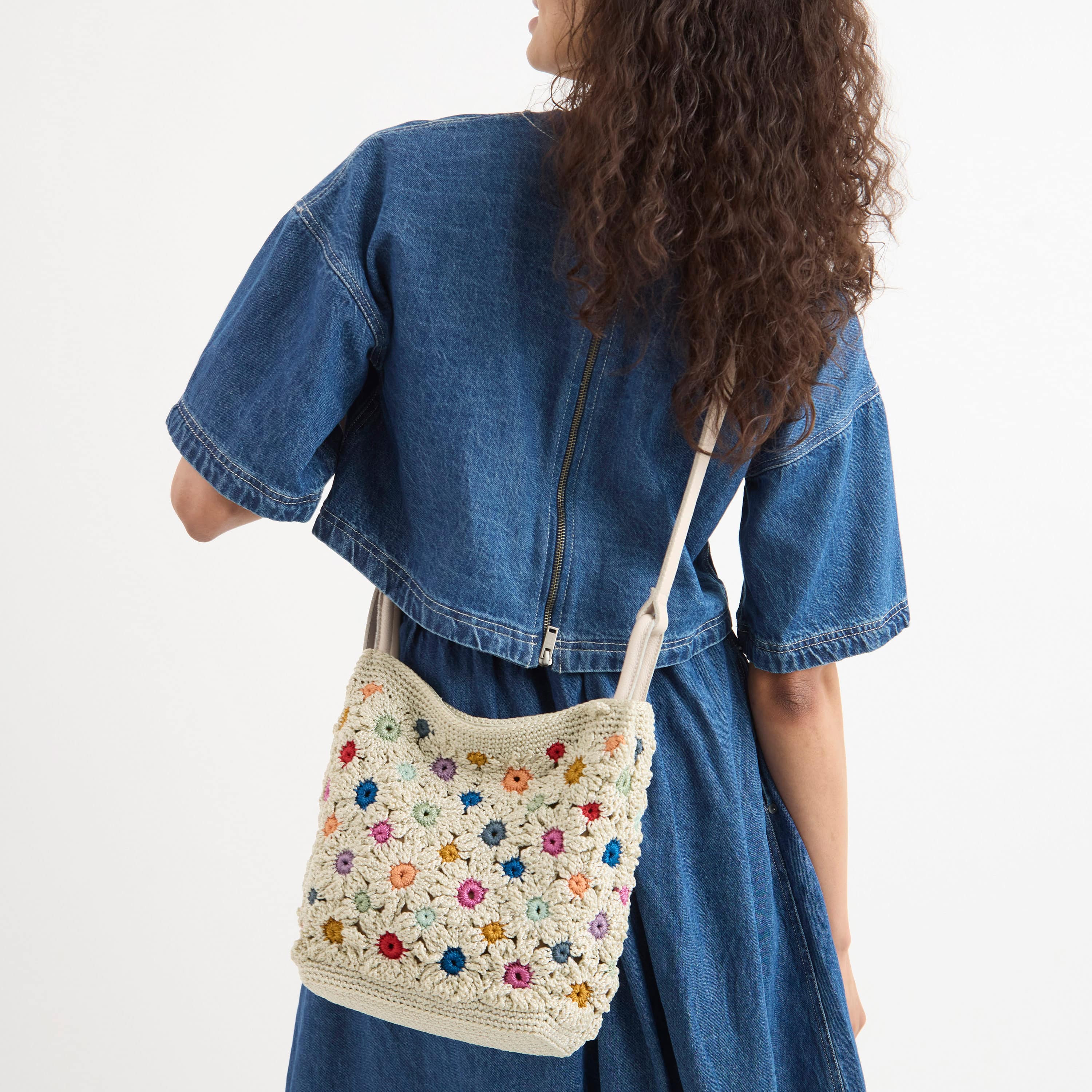 Lucia Crossbody - Hand Crochet - Natural Multi Flowers - Image 2