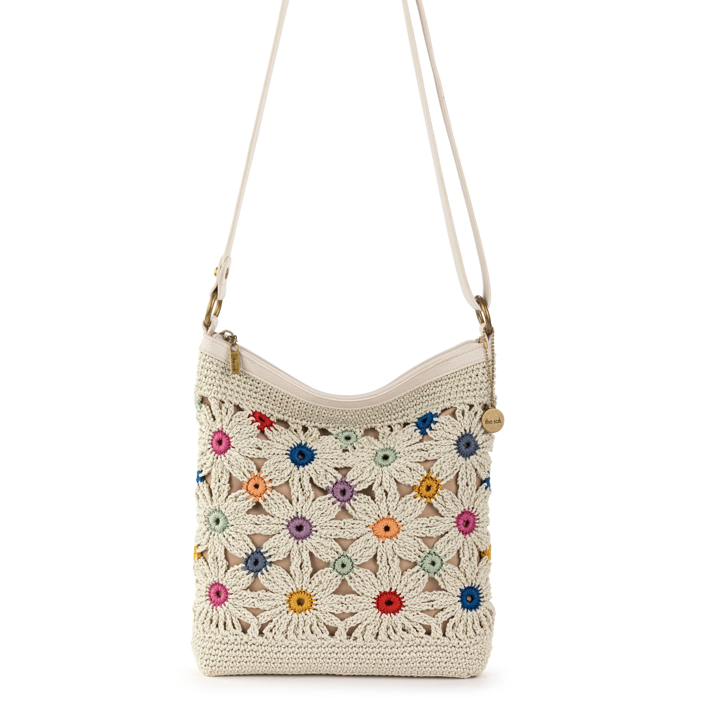 Lucia Crossbody - Hand Crochet - Natural Multi Flowers - Image 3
