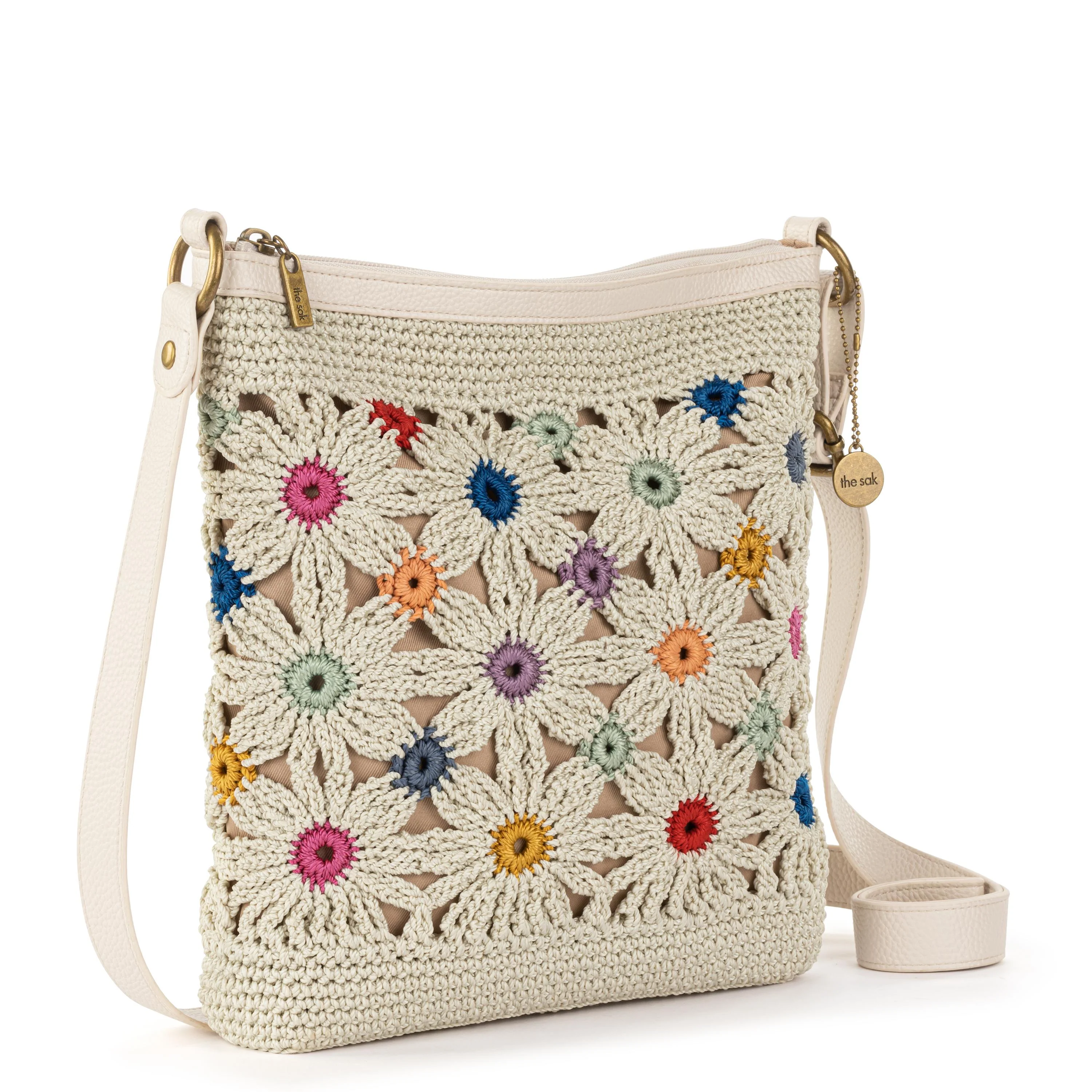 Lucia Crossbody - Hand Crochet - Natural Multi Flowers - Image 4