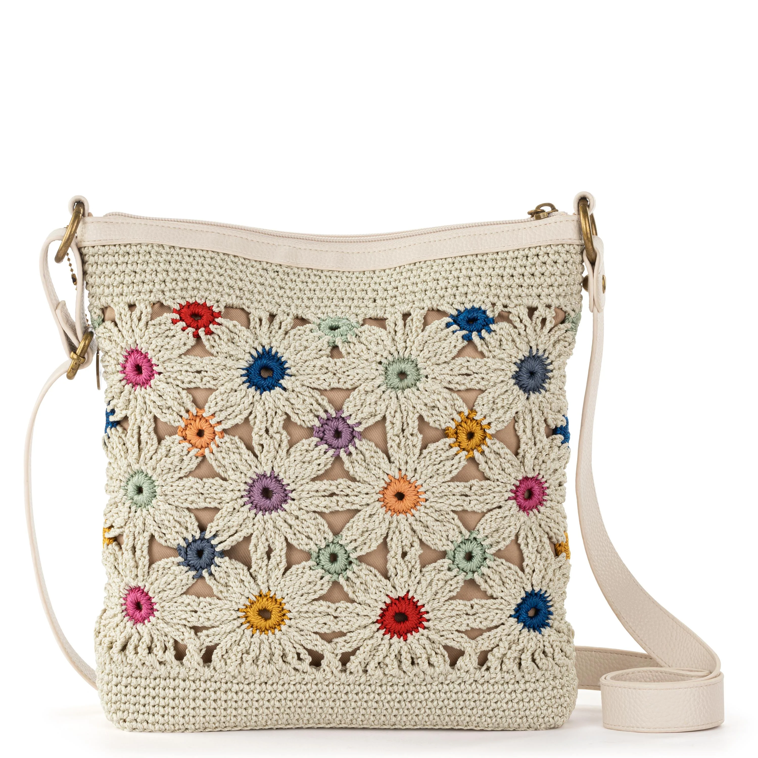 Lucia Crossbody - Hand Crochet - Natural Multi Flowers - Image 6