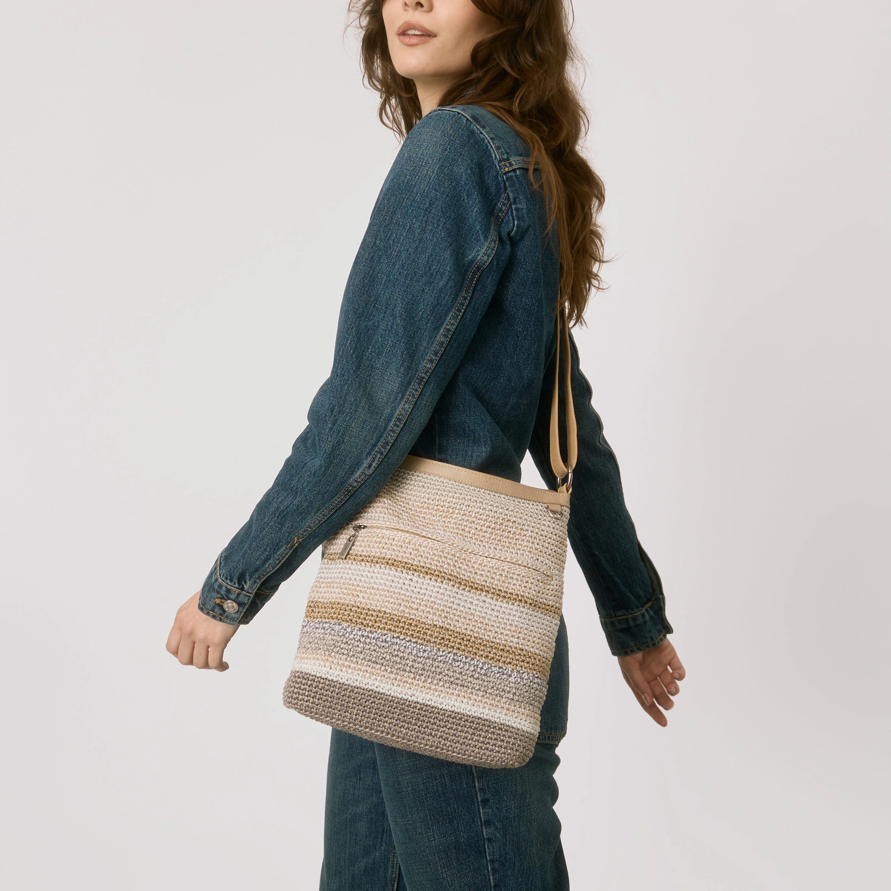 Lucia Crossbody - Hand Crochet - Sand Stripe - Image 2