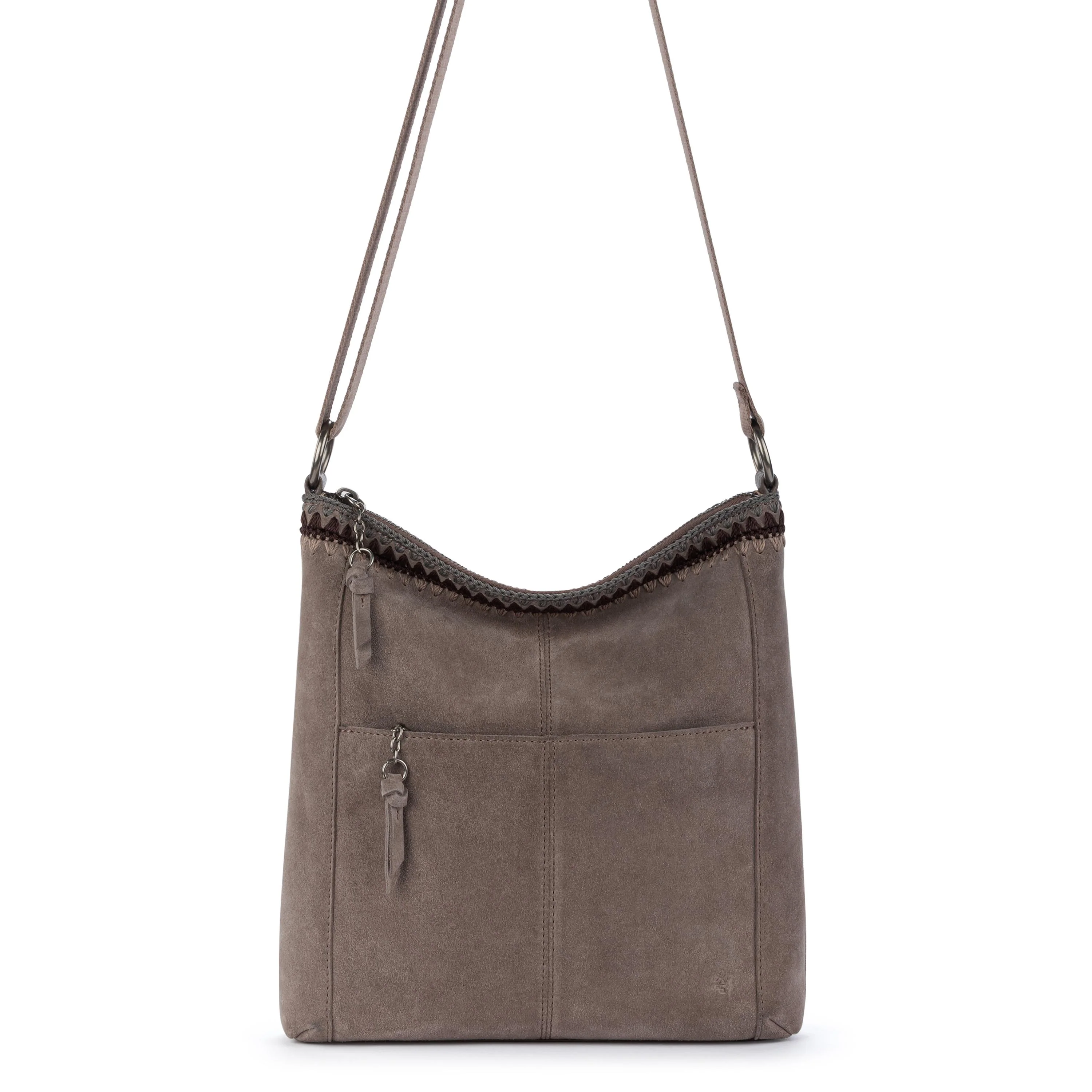 Lucia Crossbody - Leather - Mushroom Suede Blanket Stitch - Image 3