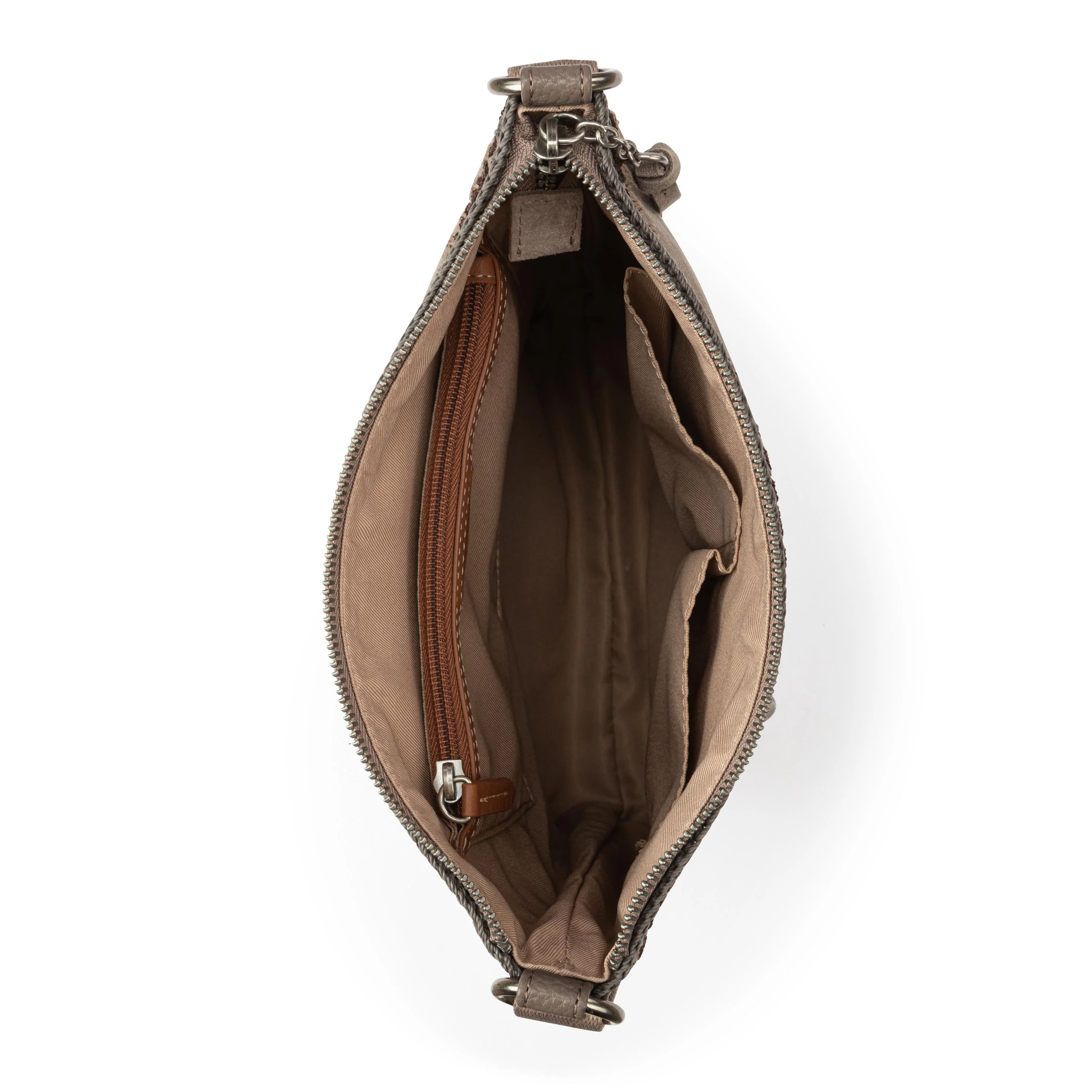 Lucia Crossbody - Leather - Mushroom Suede Blanket Stitch - Image 5