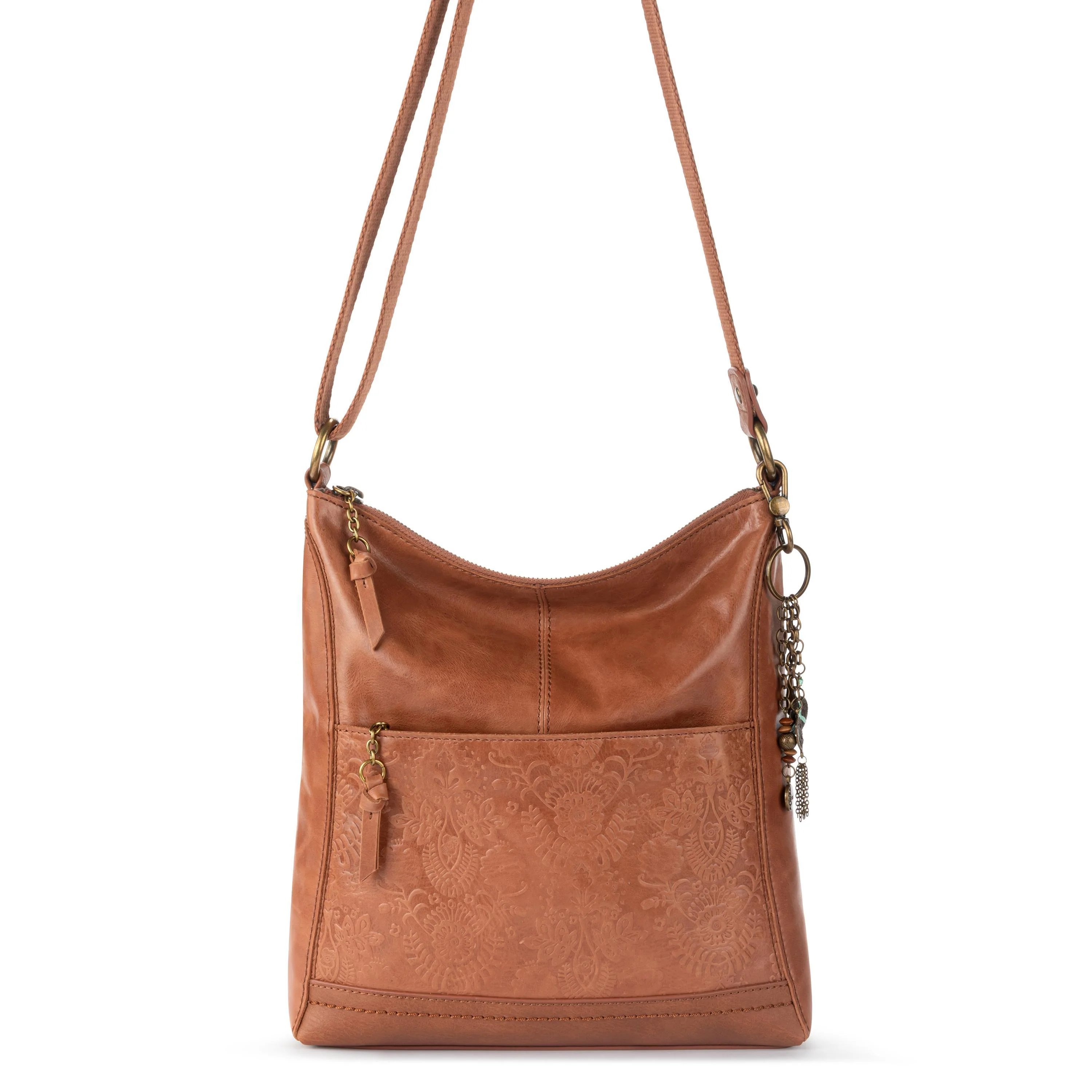 Lucia Crossbody - Leather - Tobacco Floral Embossed - Image 3